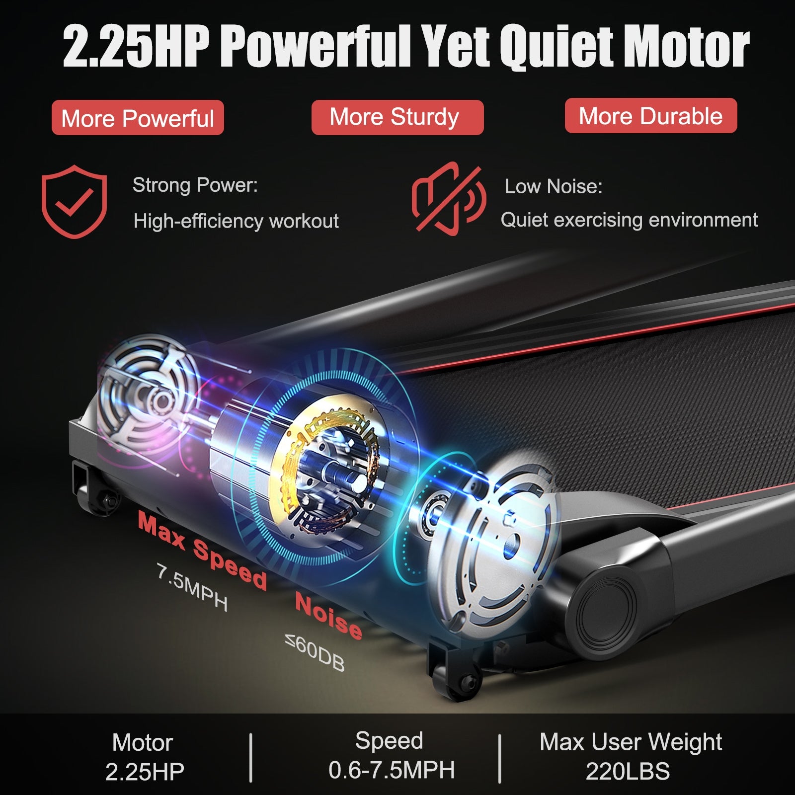 2.25HP Electric Running Machine Treadmill with Speaker and APP Control-Red