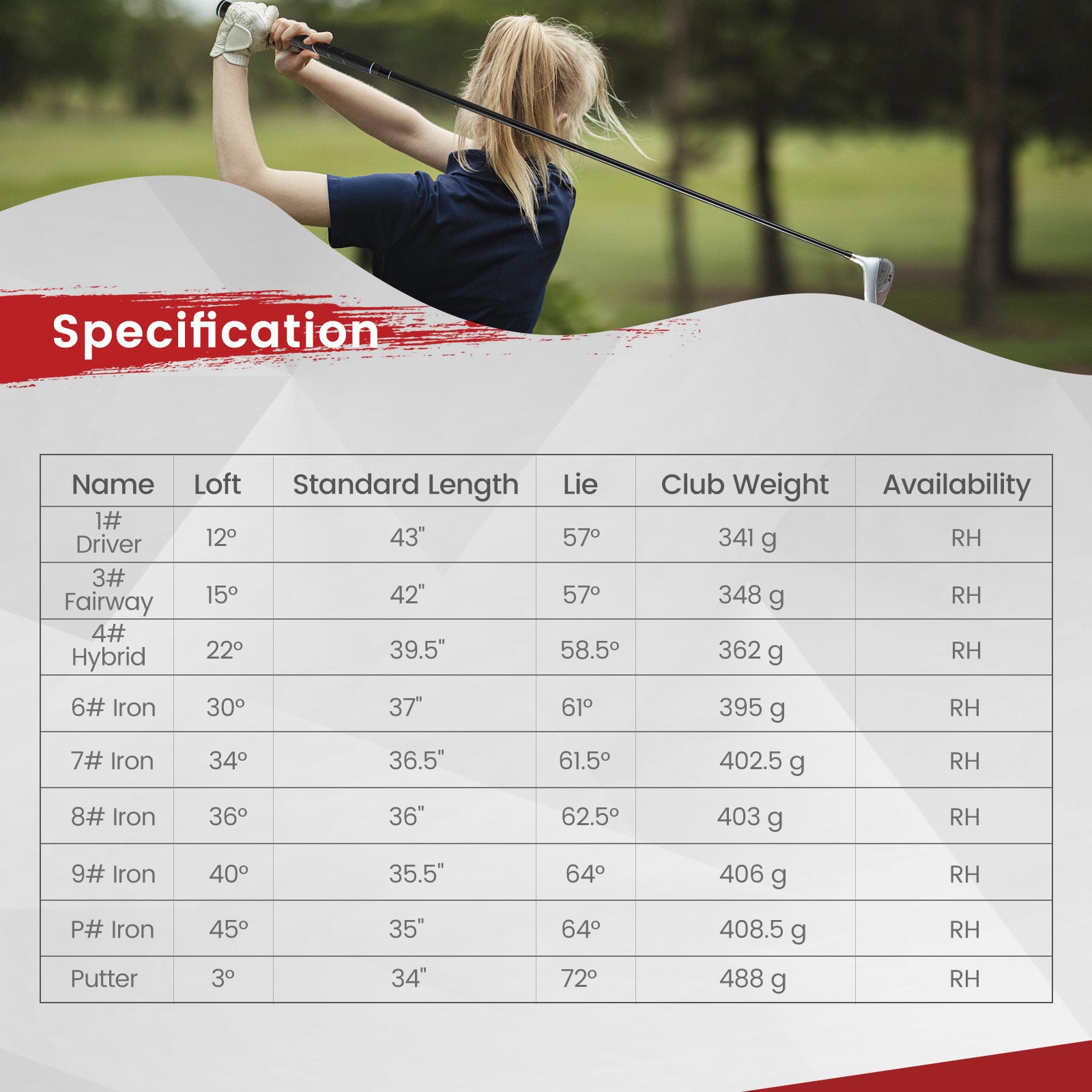 Womens 9 Pieces Complete Golf Club Set-Red