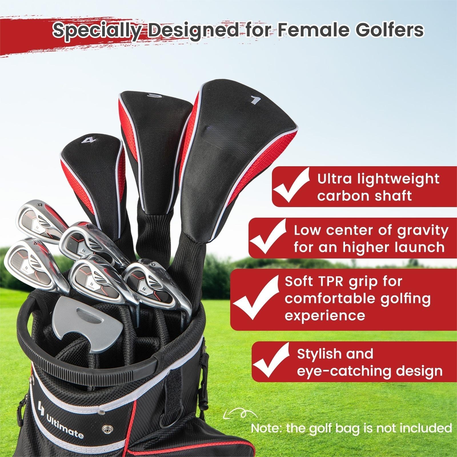 Womens 9 Pieces Complete Golf Club Set-Red