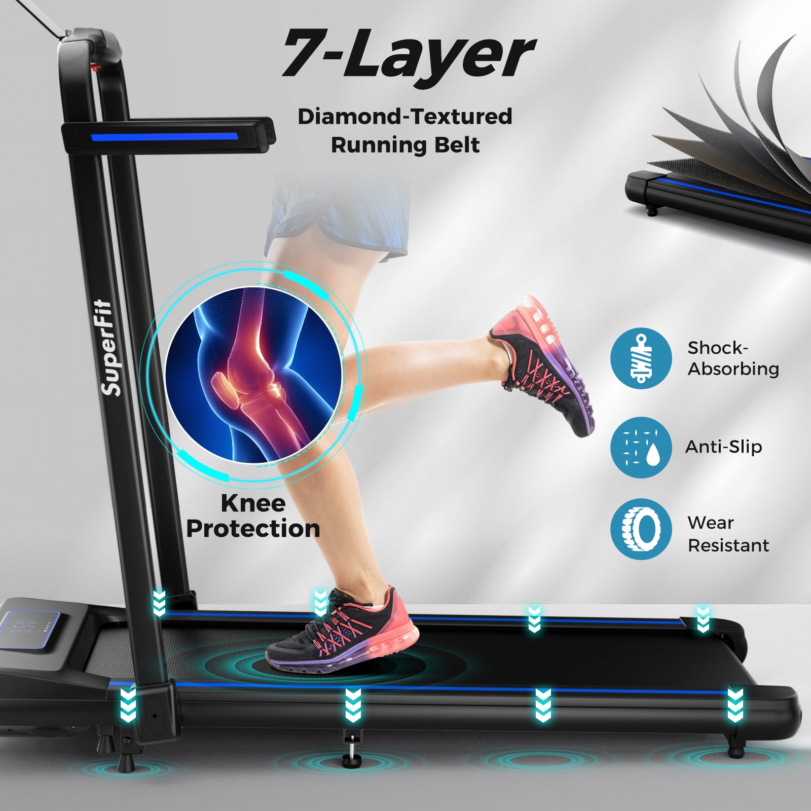 2 in 1 Folding Treadmill with Incline with Remote Control-Blue