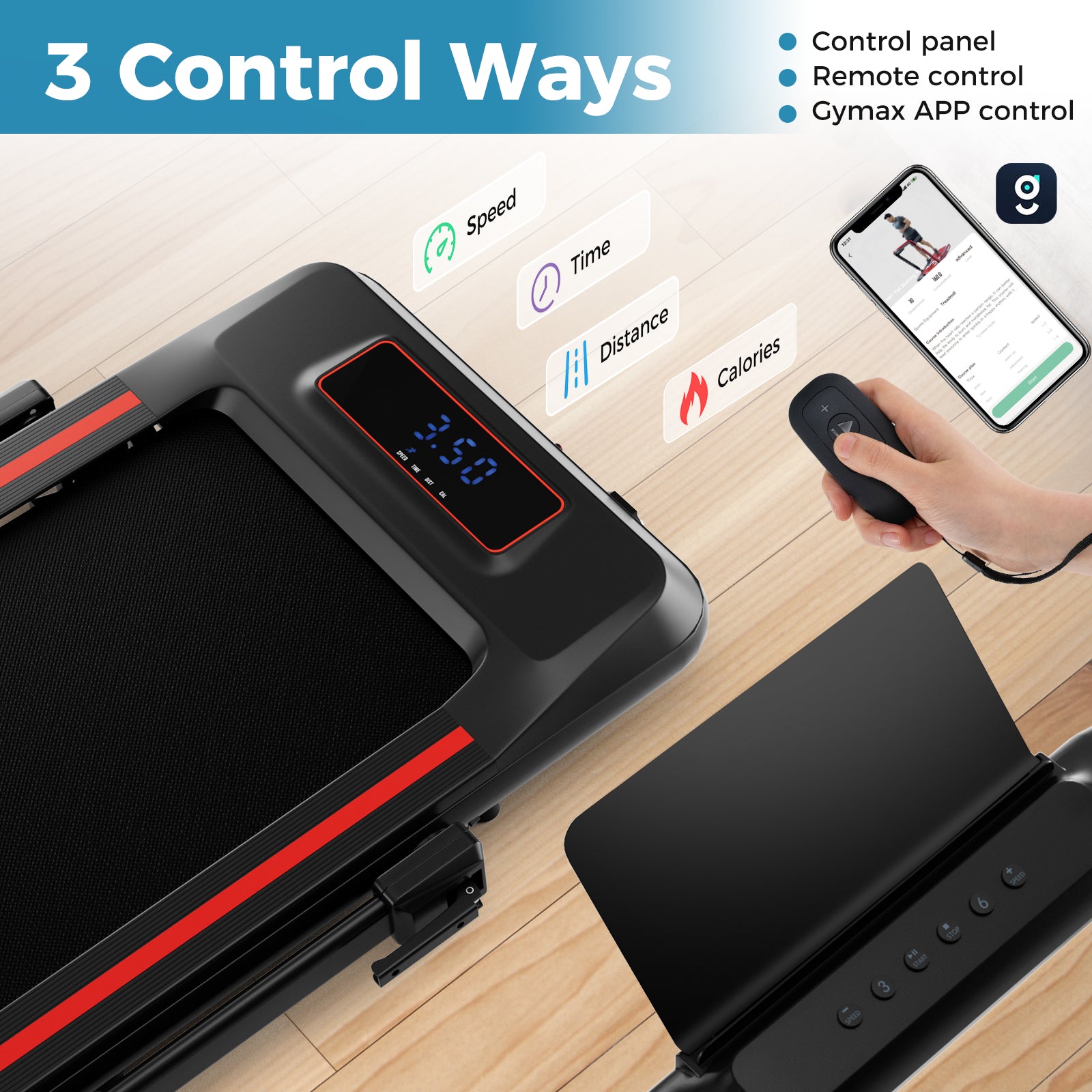 2 in 1 Folding Treadmill with Incline with Remote Control-Red