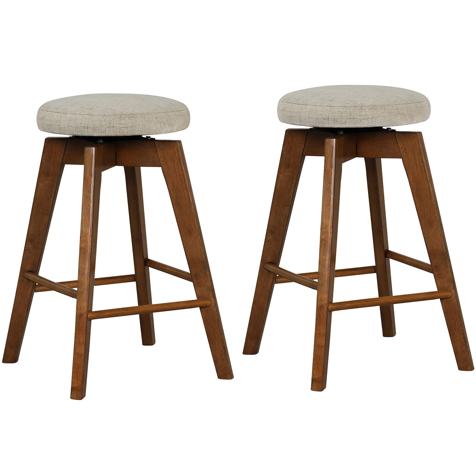 2 Pieces 26 Inch Backless Swivel Barstools with Linen Fabric Seat