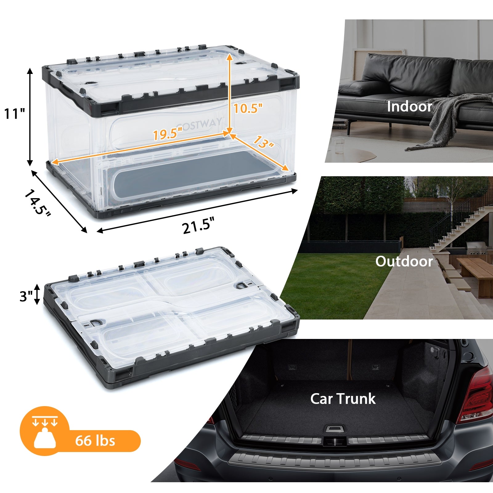 SUGIFT 4 Pack Collapsible and Stackable Plastic Storage Bins with Attached Lid