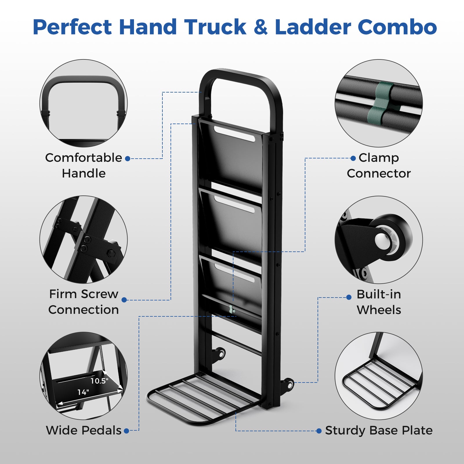 2 in 1 Hand Truck and Ladder Combo with Rubber Wheels and Handle