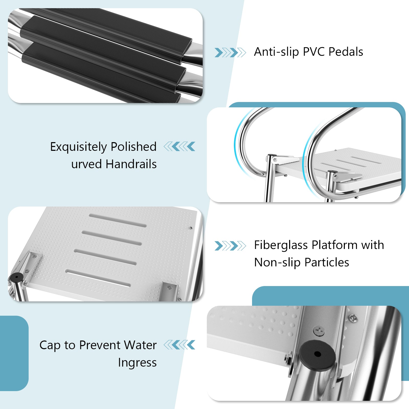 3-Step Telescoping Boat Ladder with Fiberglass Platform and Handrails