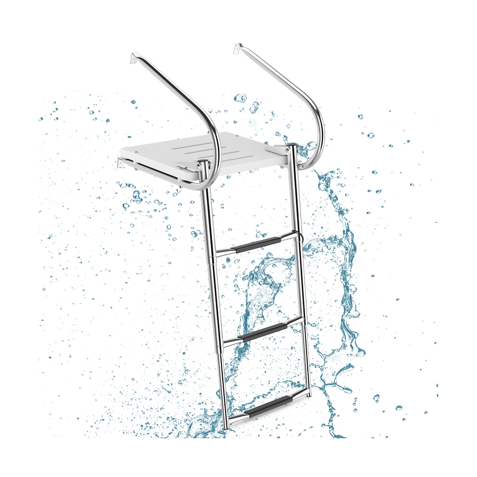 3-Step Telescoping Boat Ladder with Fiberglass Platform and Handrails