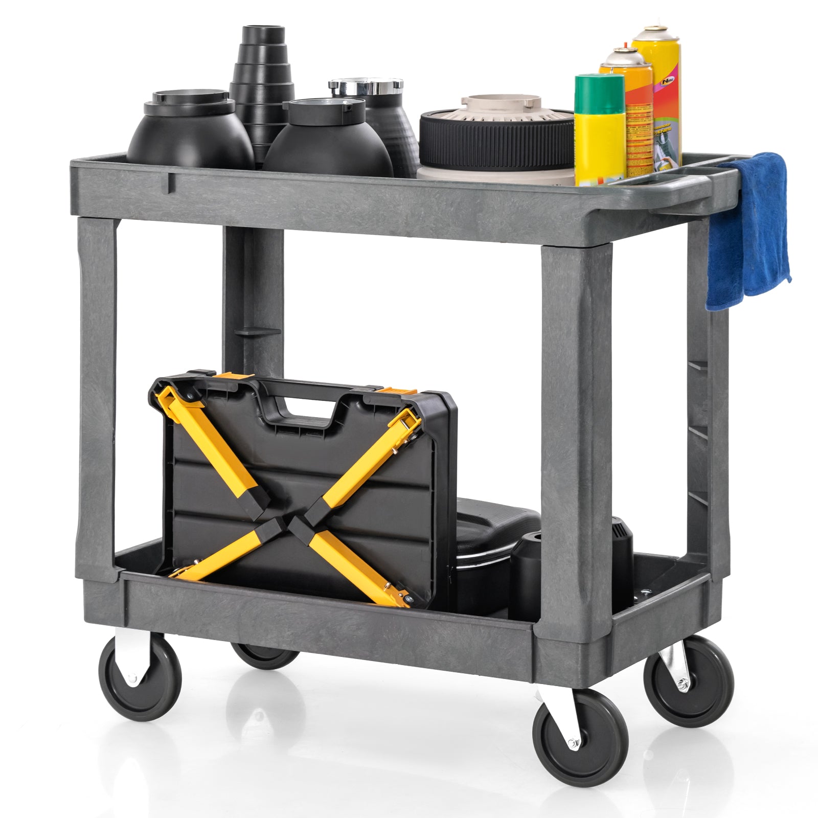 2-Tier Utility Cart with 550 LBS Max Load and Storage Handle