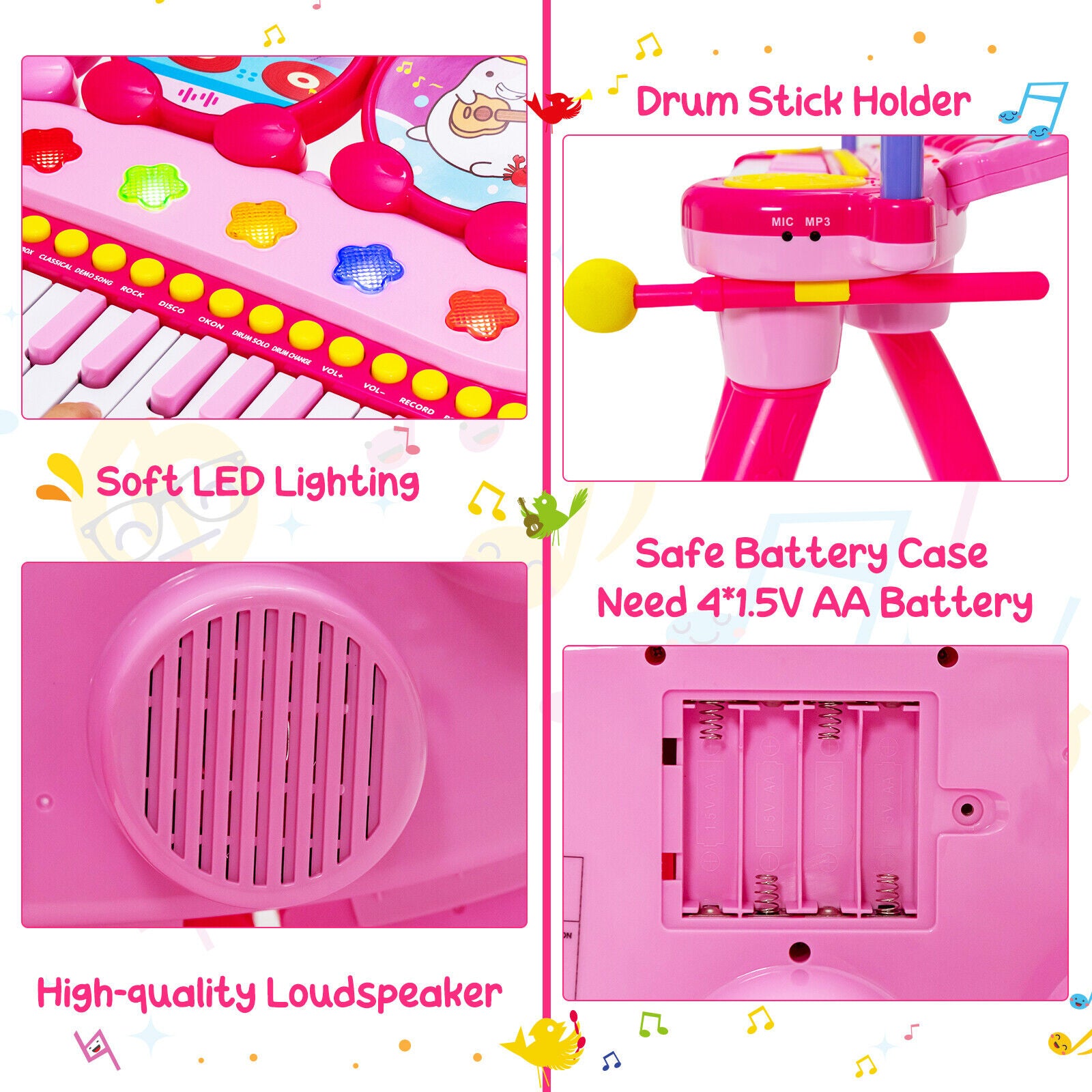 24-Key Piano Keyboard DJ Drum Combination with Microphone and MP3