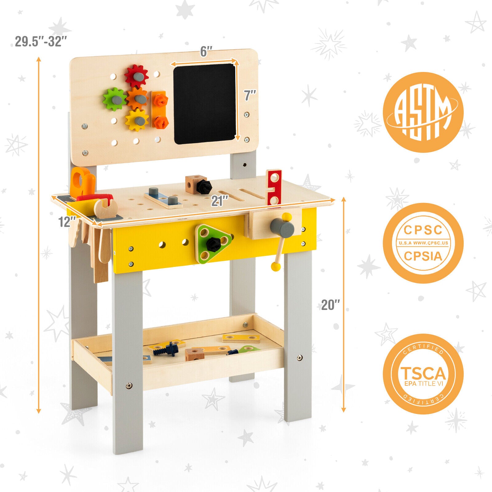 Wooden Pretend Play Workbench Set with Blackboard for Toddlers