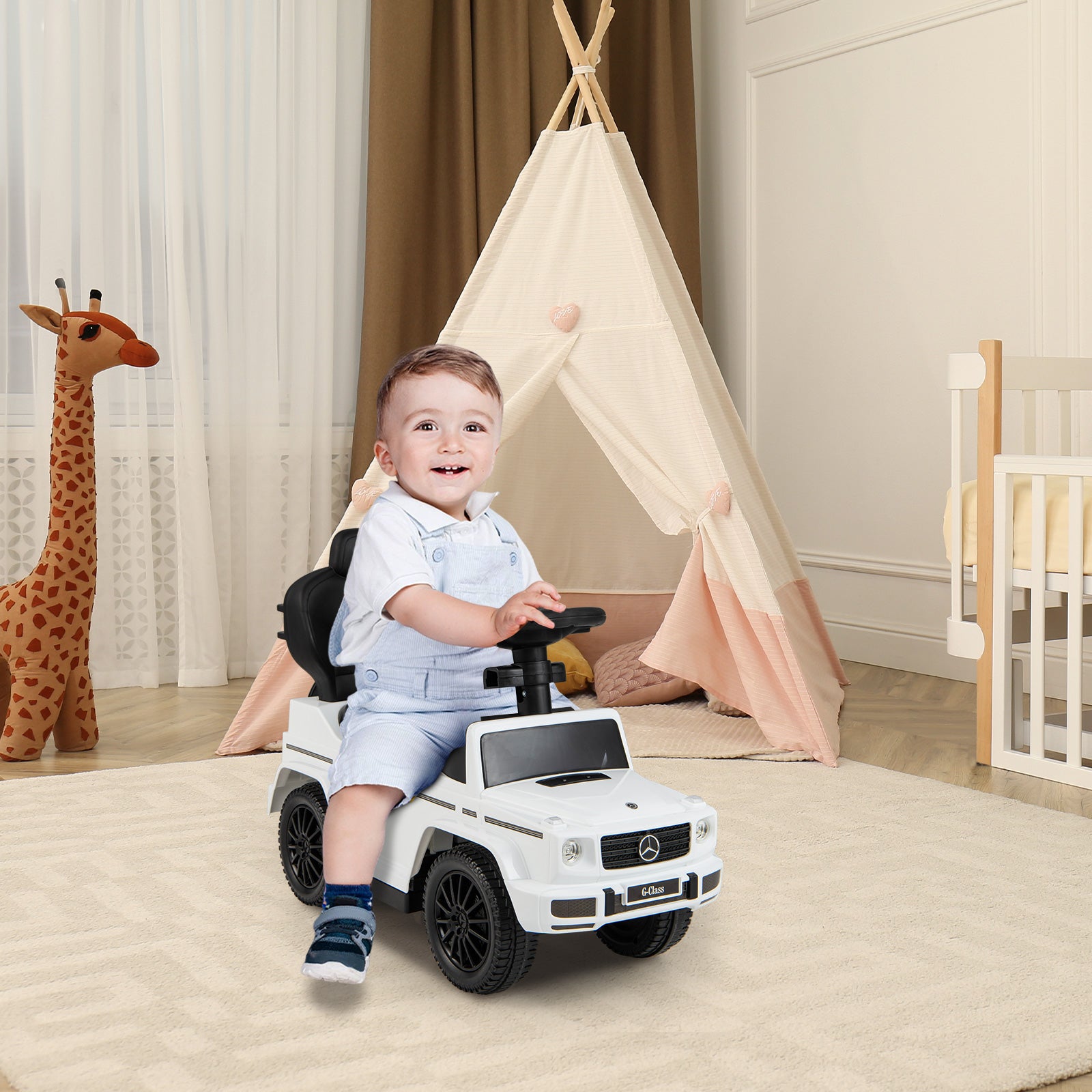 3-In-1 Kids Ride on Mercedes Benz G350 Push Car with Canopy