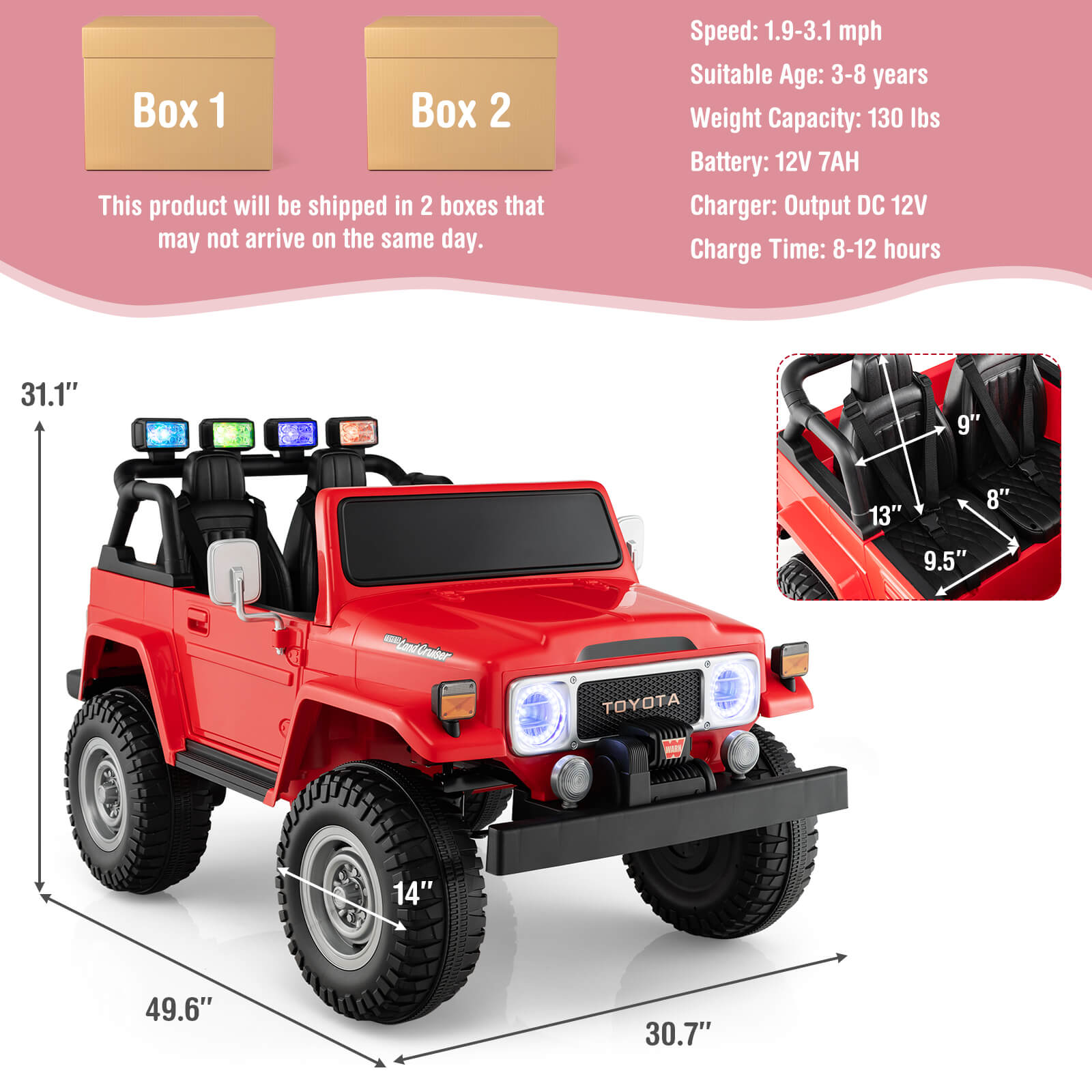 12V 2-Seat Licensed Kids Ride On Toyota FJ40 Car with 2.4G Remote Control