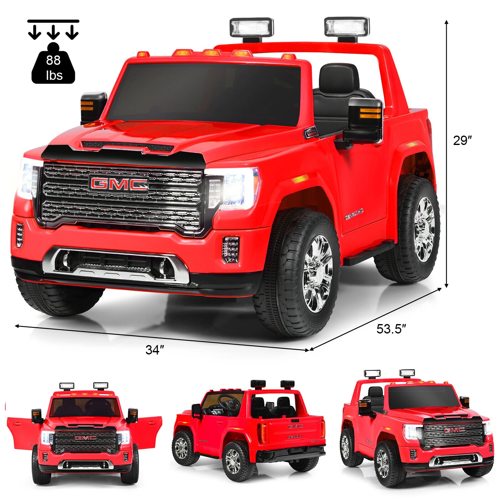 12V 2-Seater Licensed GMC Kids Ride On RC Electric Car with Storage Box