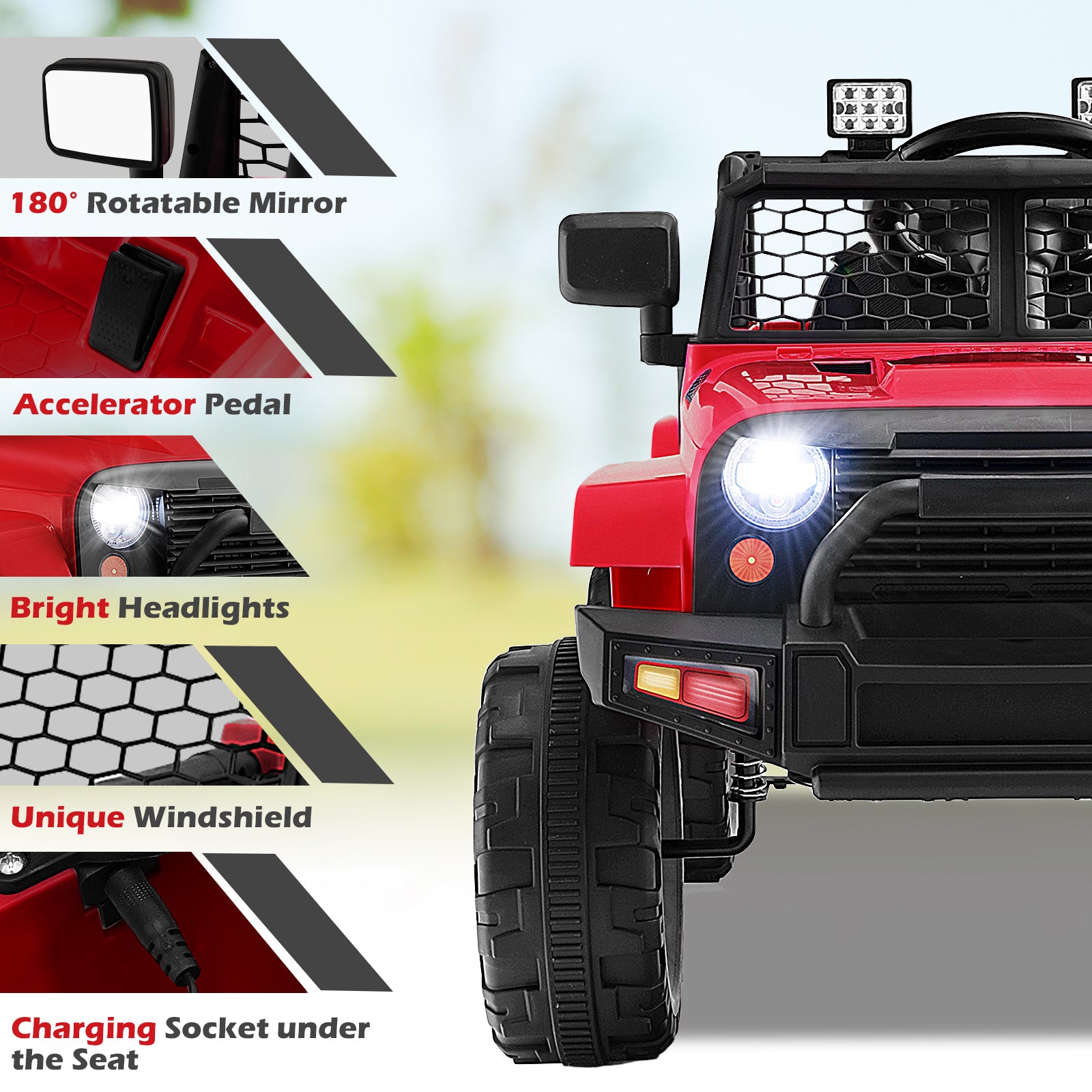 12V Kids Ride On Truck with Remote Control and Headlights-Red