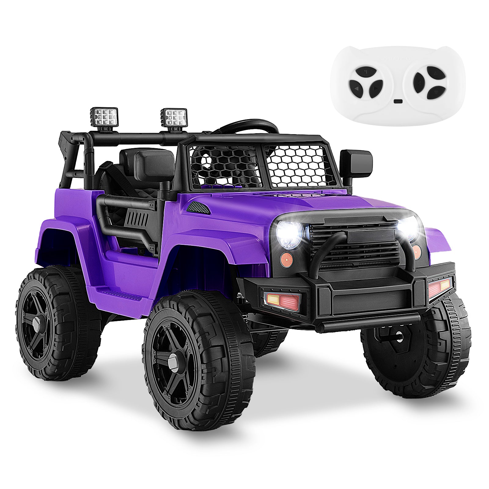 12V Kids Ride On Truck with Remote Control and Headlights-Purple
