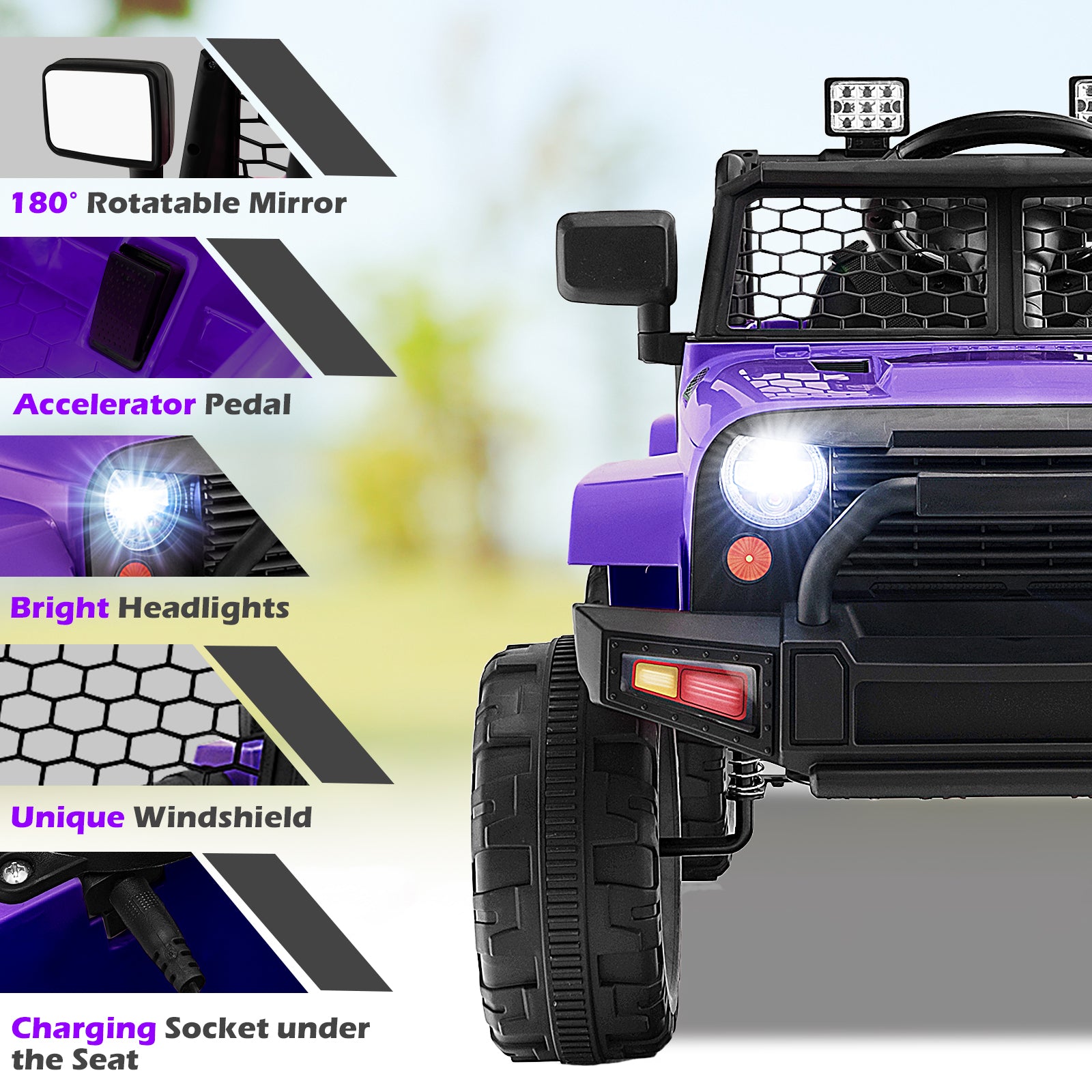 12V Kids Ride On Truck with Remote Control and Headlights-Purple