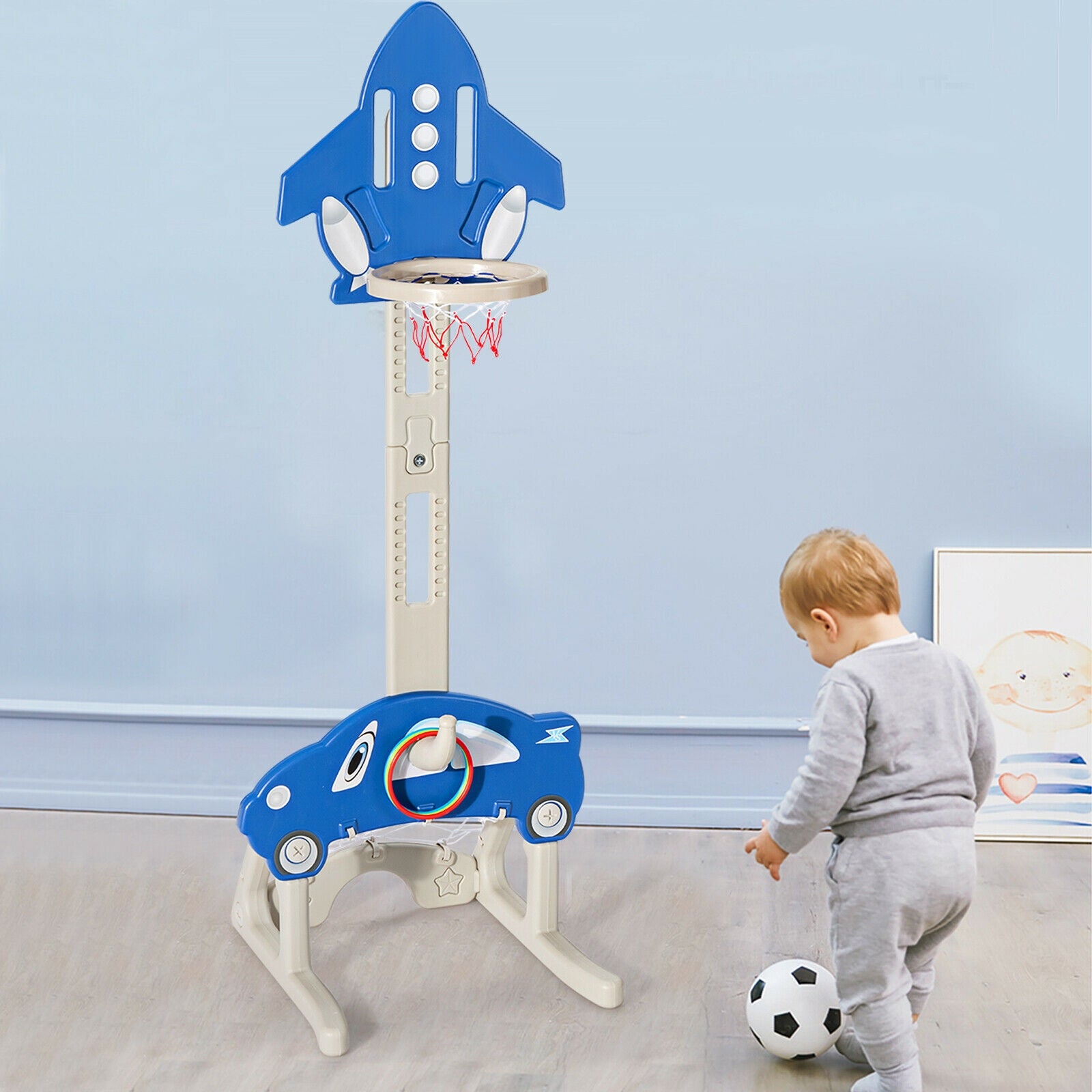 3-in-1 Basketball Hoop for Kids Adjustable Height Playset with Balls