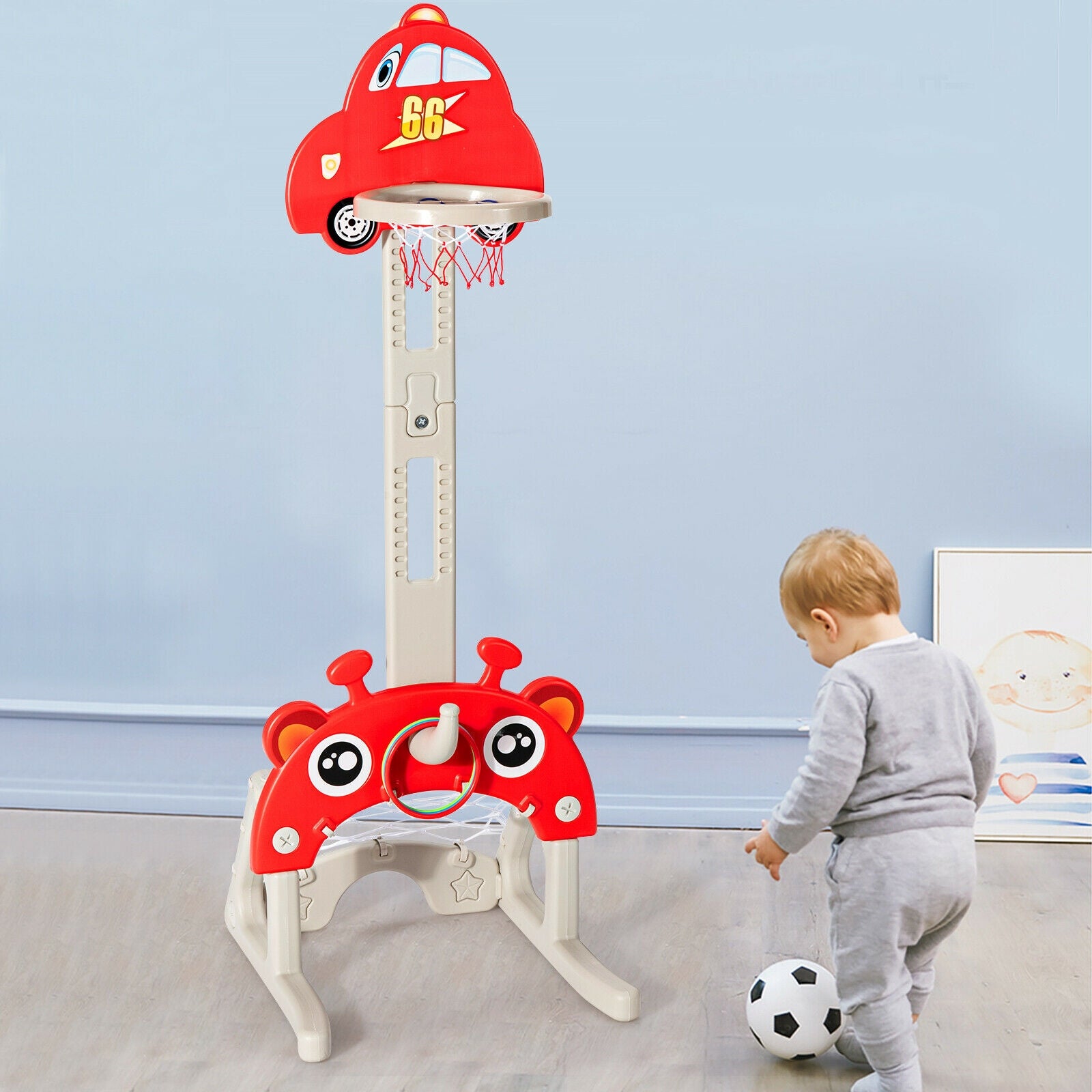 3-in-1 Basketball Hoop for Kids Adjustable Height Playset with Balls
