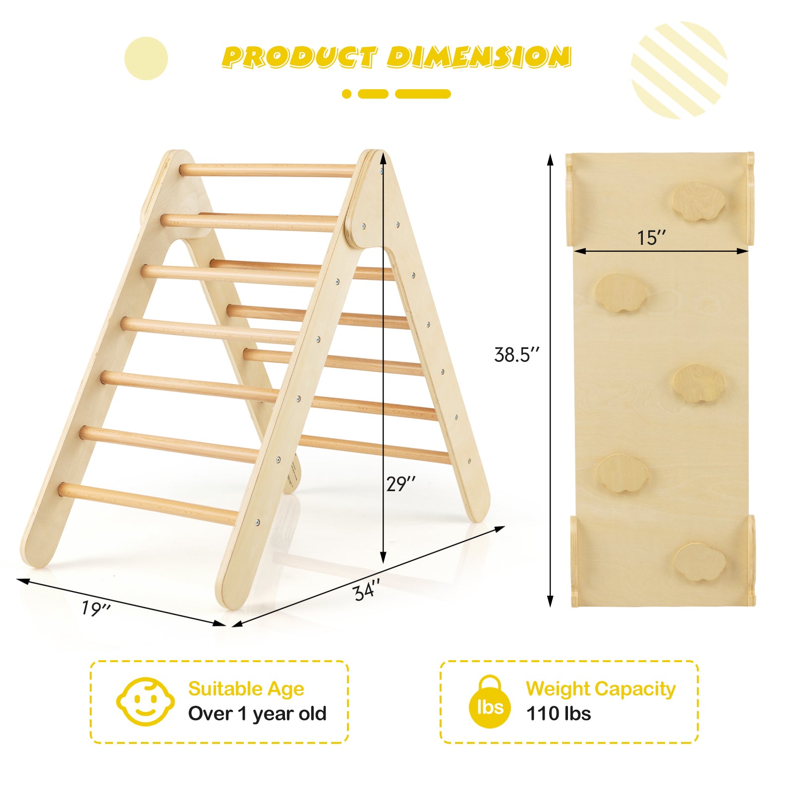 3-in-1 Wooden Climbing Triangle Set Triangle Climber with Ramp