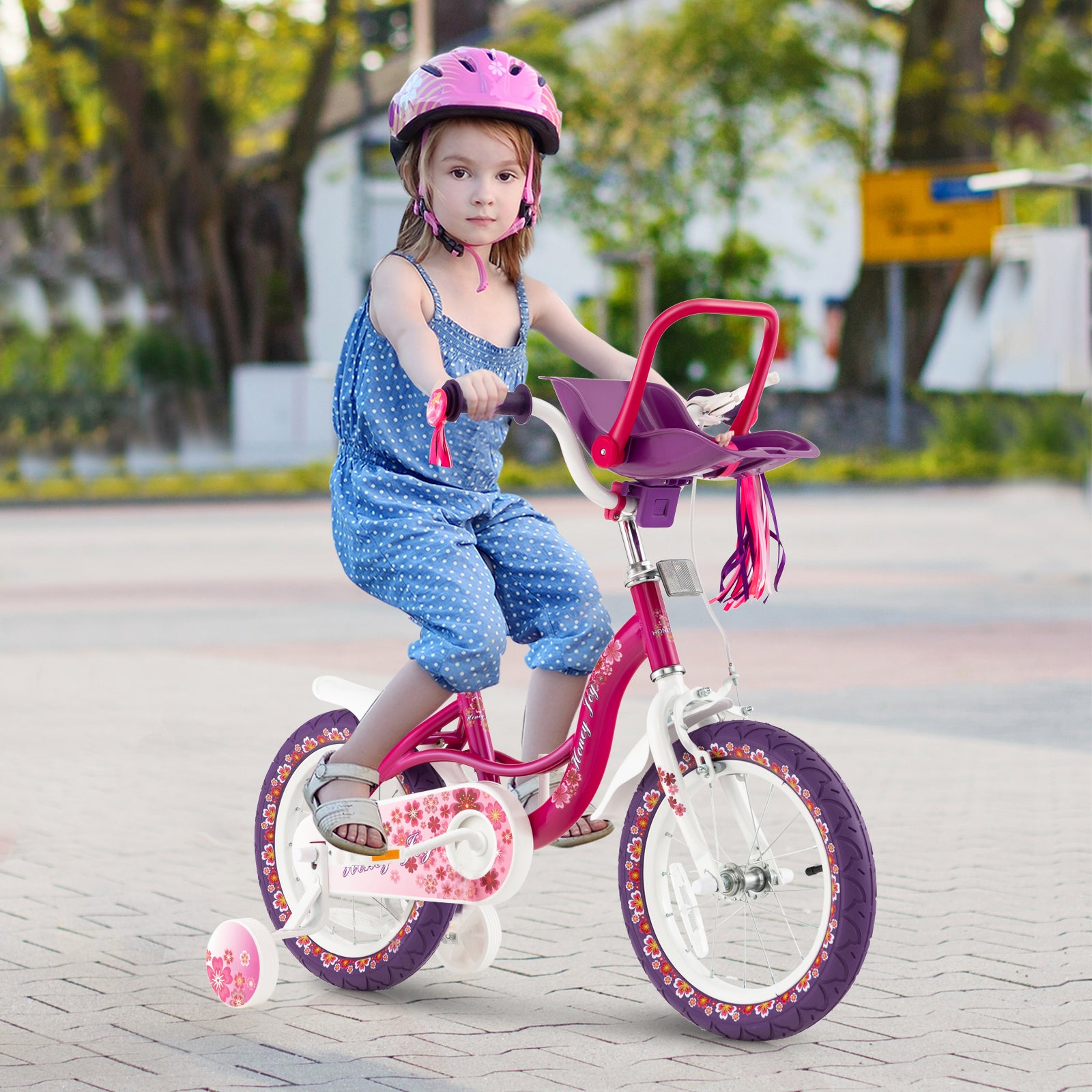 16 Inch Kids Bike with Doll Seat and Removable Training Wheels