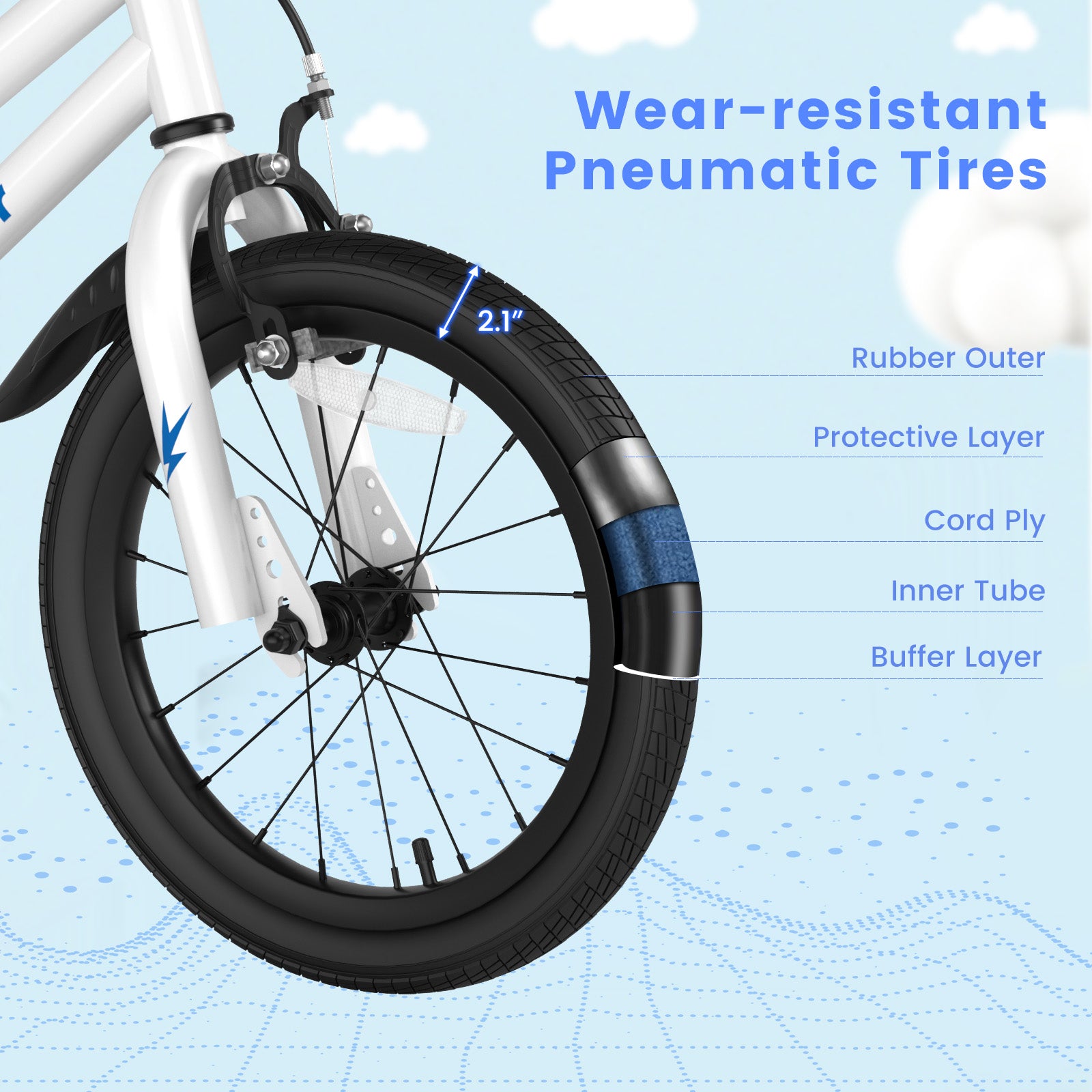 16 Inch Kids Bike with Removable Training Wheels-White