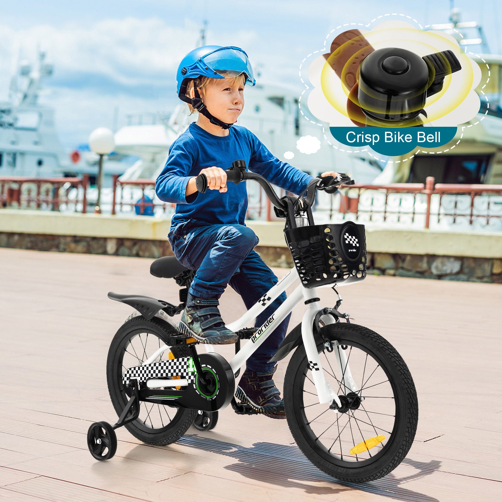 16 Inch Kids Bike with Removable Training Wheels-Black & White