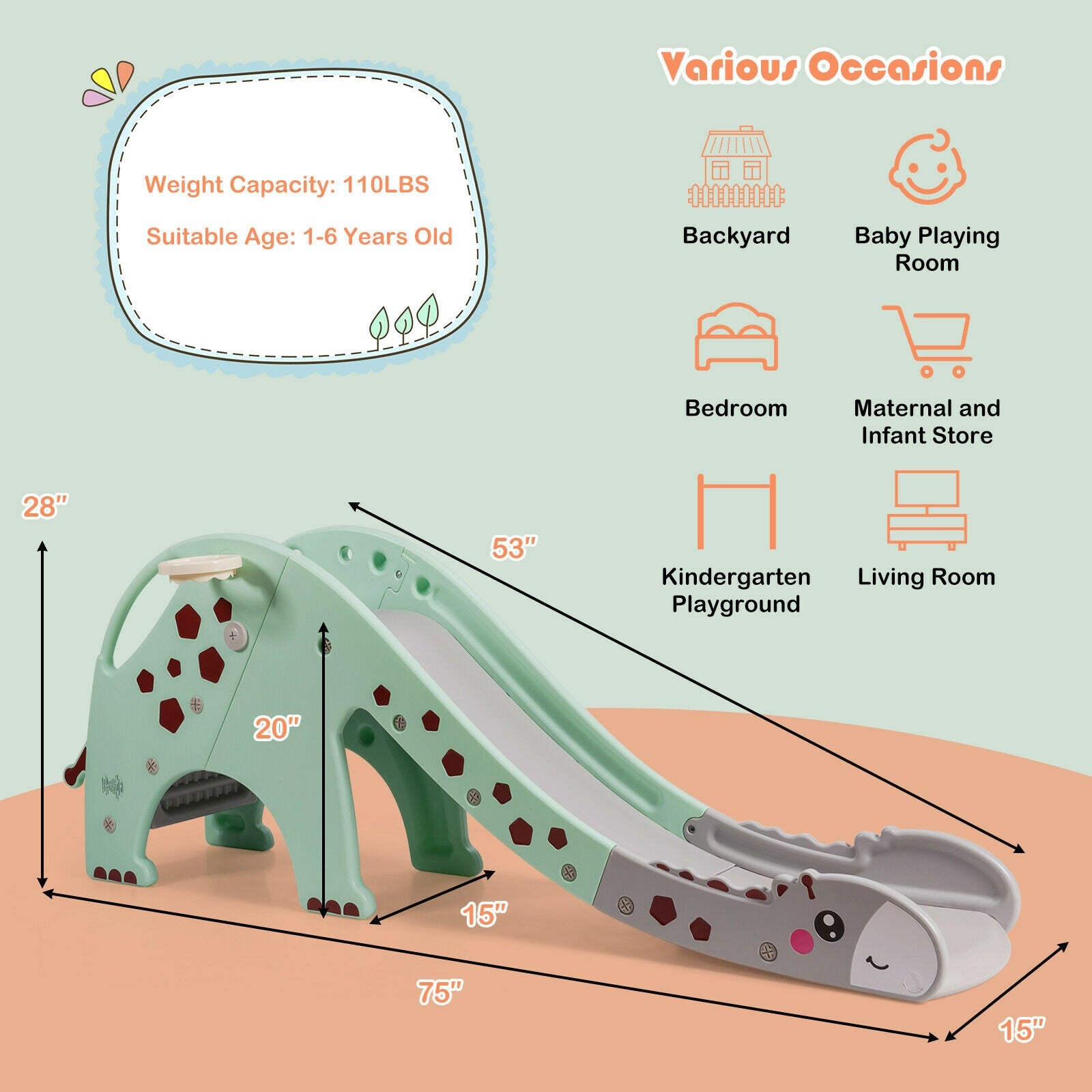 3-in-1 Kids Climber Slide Play Set with Basketball Hoop