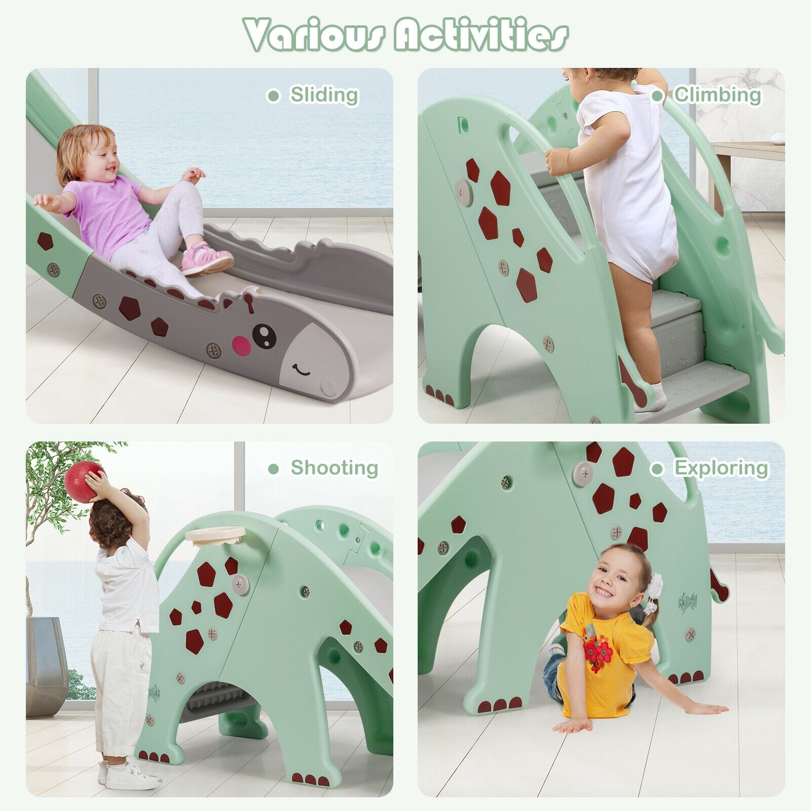 3-in-1 Kids Climber Slide Play Set with Basketball Hoop