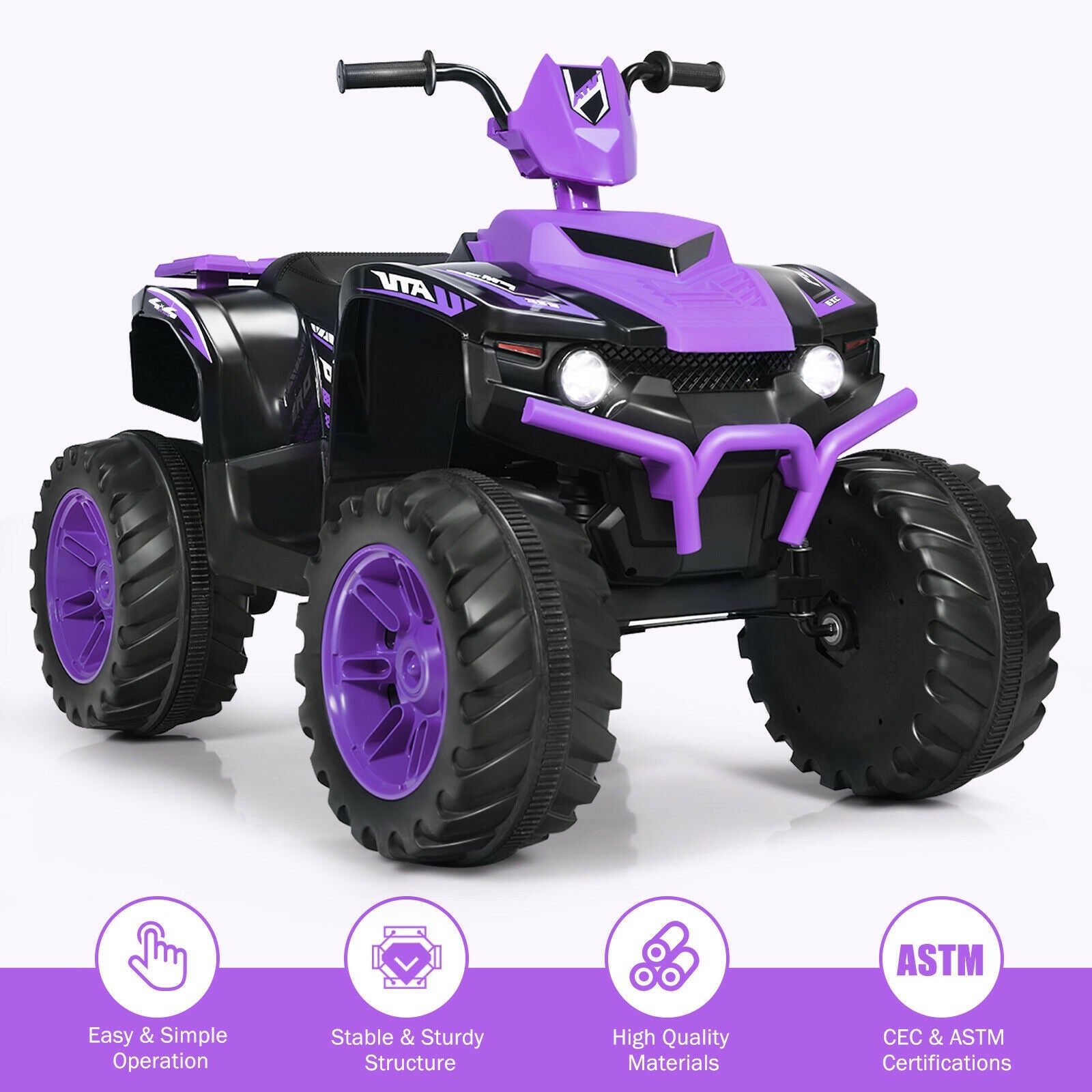 12V Kids Ride on ATV with LED Lights and Treaded Tires and LED lights