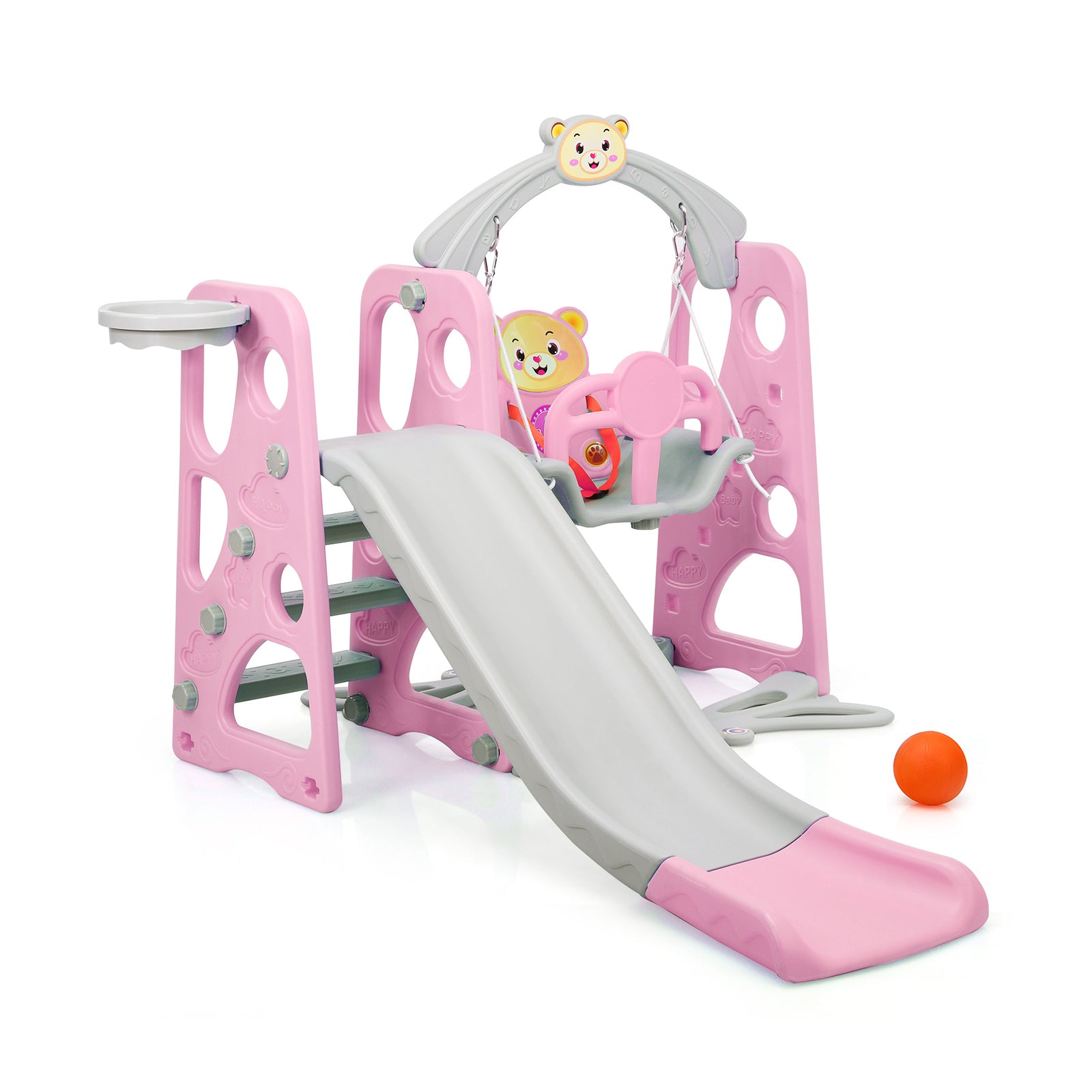 3 in 1 Toddler Climber and Swing Set Slide Playset-Pink