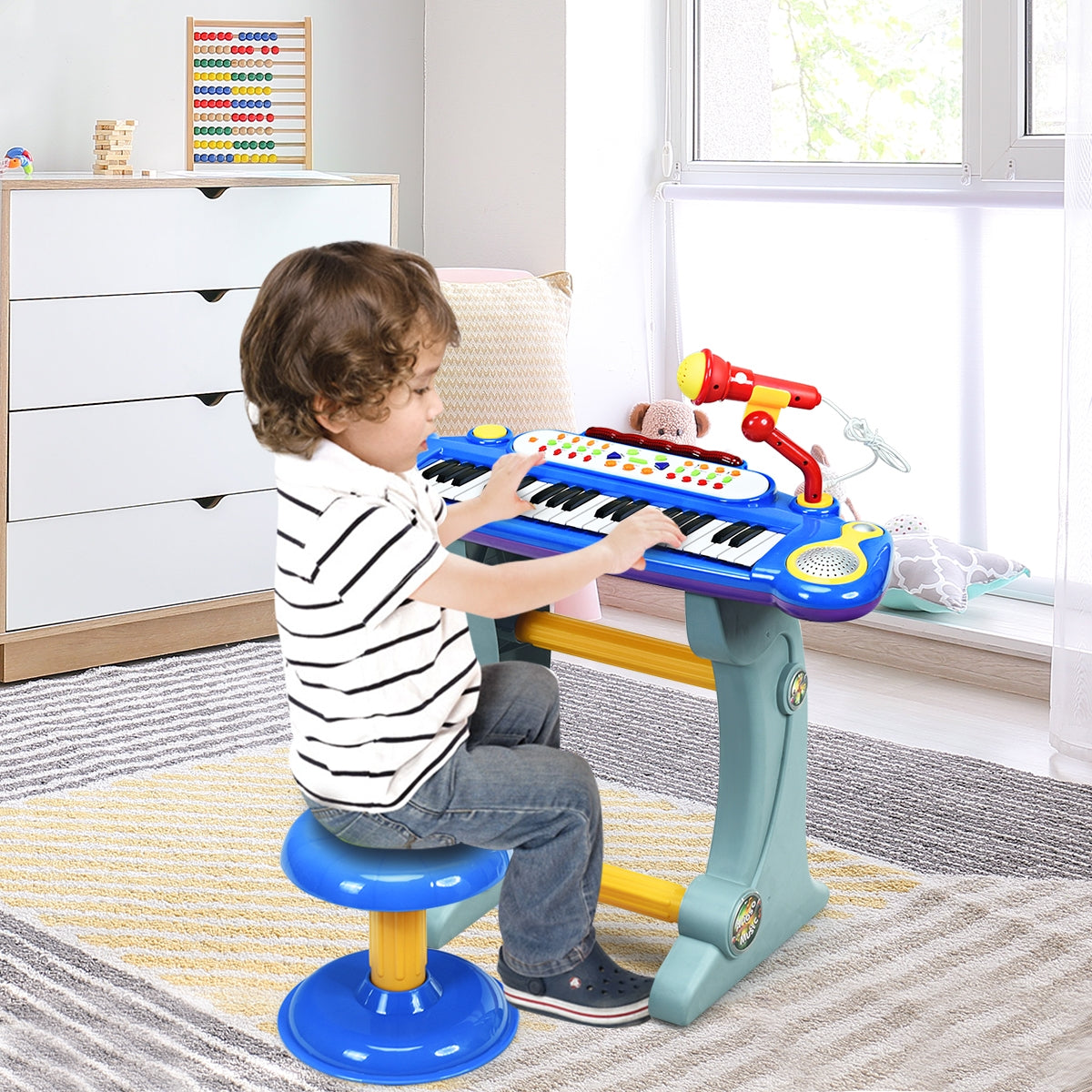 37 Key Electronic Keyboard Kids Toy Piano Included Microphone and Stool