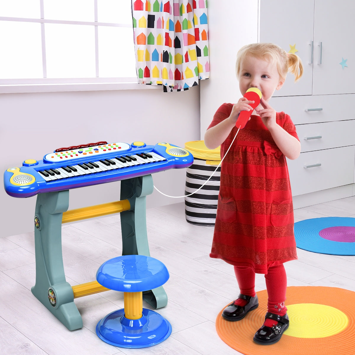 37 Key Electronic Keyboard Kids Toy Piano Included Microphone and Stool