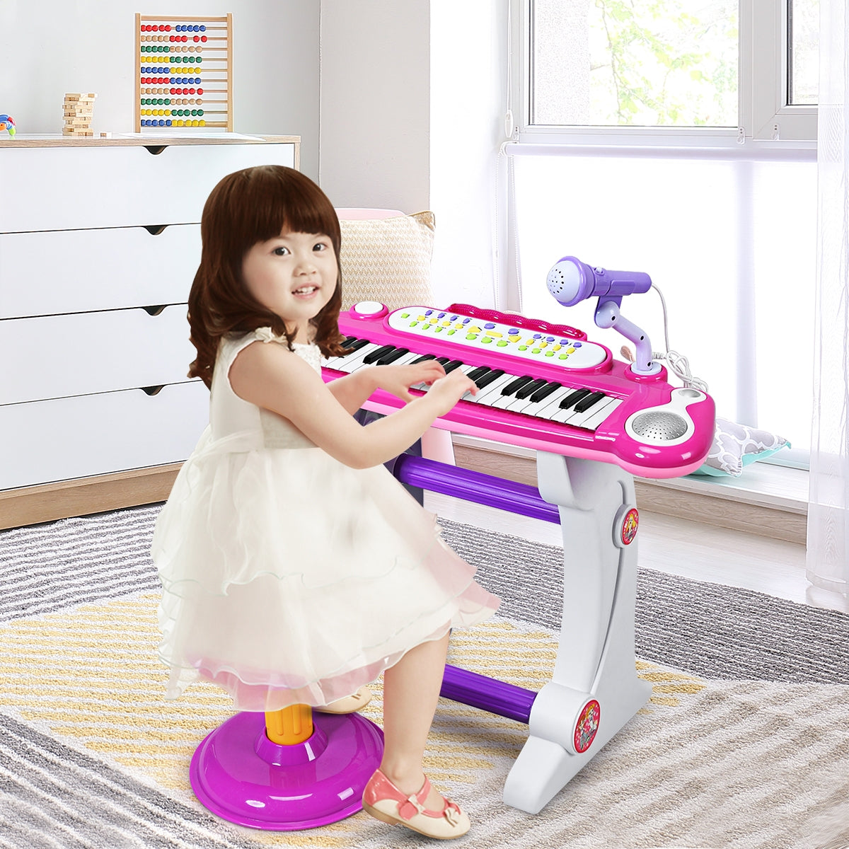 37 Key Electronic Keyboard Kids Toy Piano Included Microphone and Stool