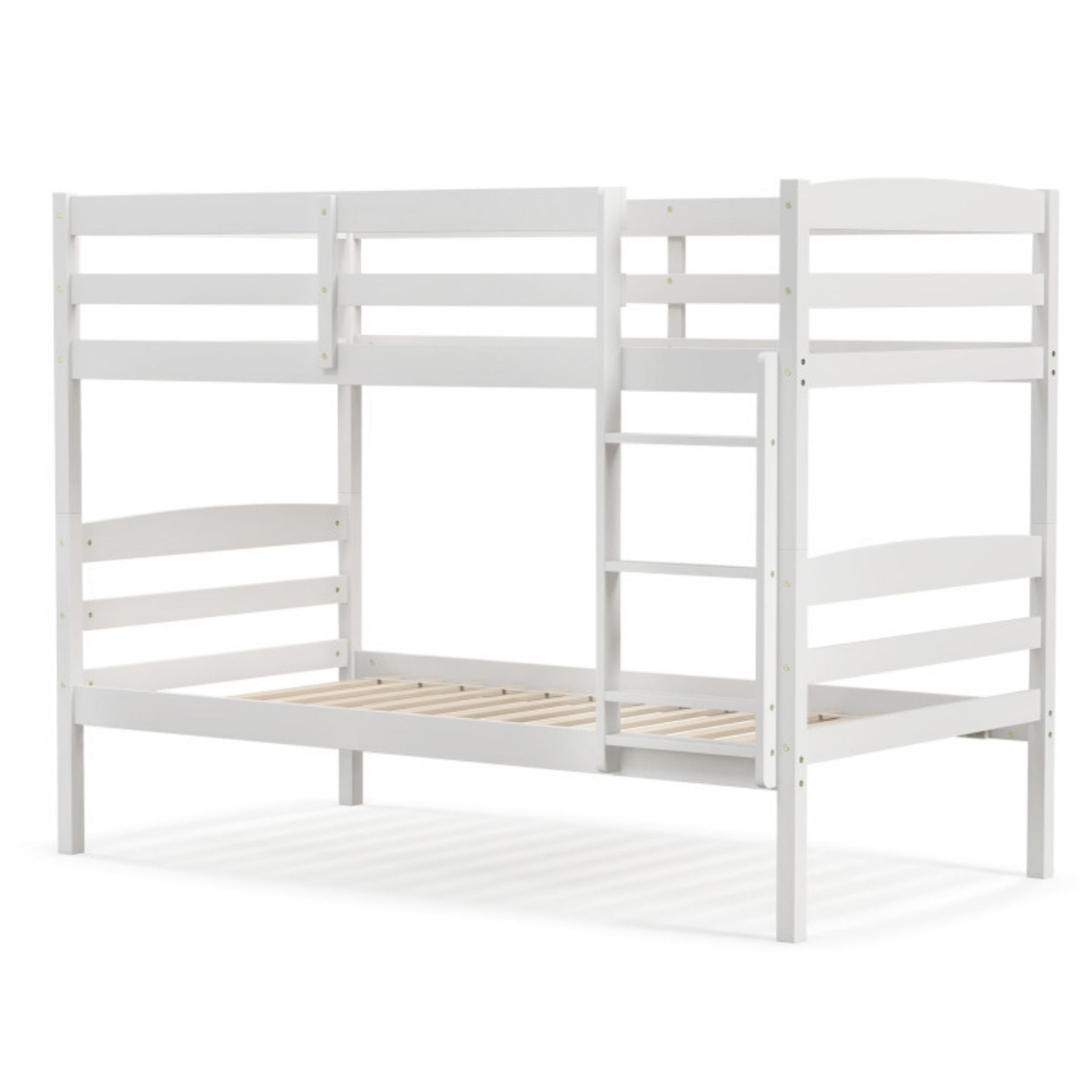 SUGIFT Solid Wood Twin Over Twin Bunk Bed Frame with High Guardrails and Integrated Ladder