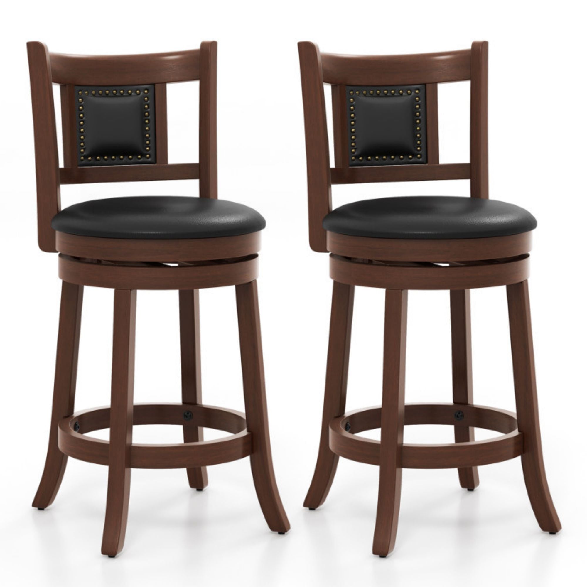 SUGIFT 25.5 Inch Upholstered Bar Stools Set of 2 with Curved Backrest and Footrest