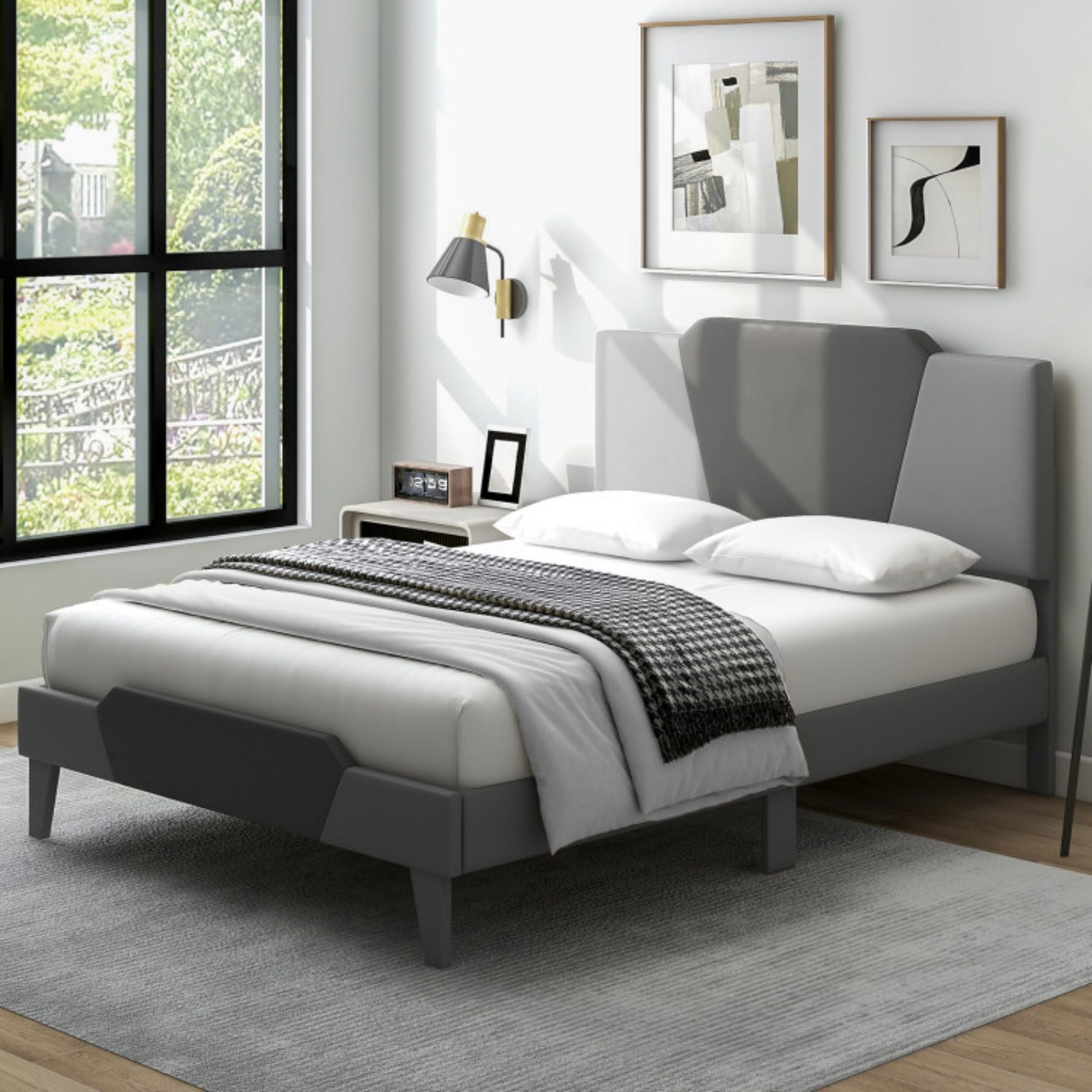 SUGIFT Full Velvet Upholstered Bed Frame with High Headboard
