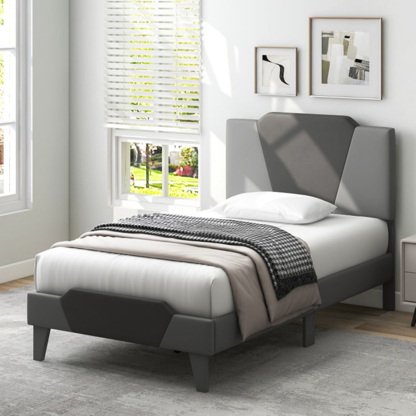 SUGIFT Full Velvet Upholstered Bed Frame with High Headboard