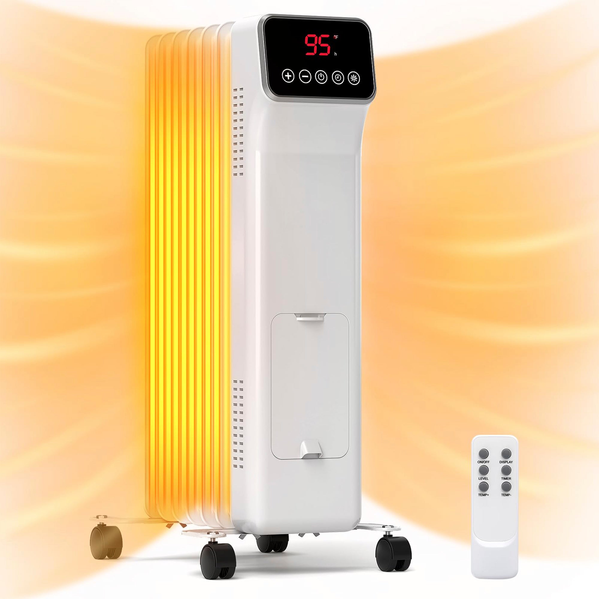 1500W Oil Filled Radiator Heater with Remote Control 3 Modes 24H Timer