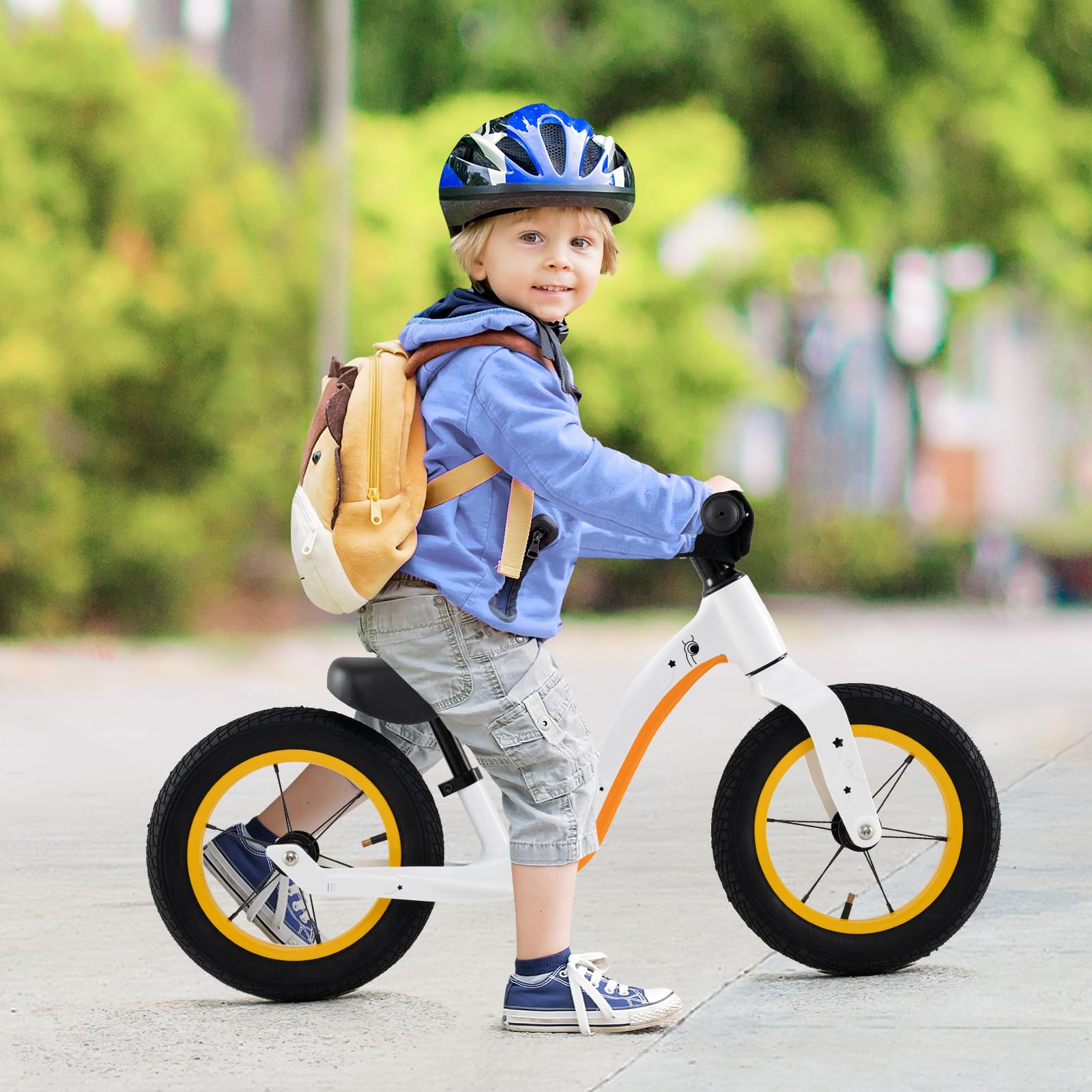 12-Inch Balance Bike with Adjustable Seat and Rotatable Handlebar for Over 36 Months Old-White