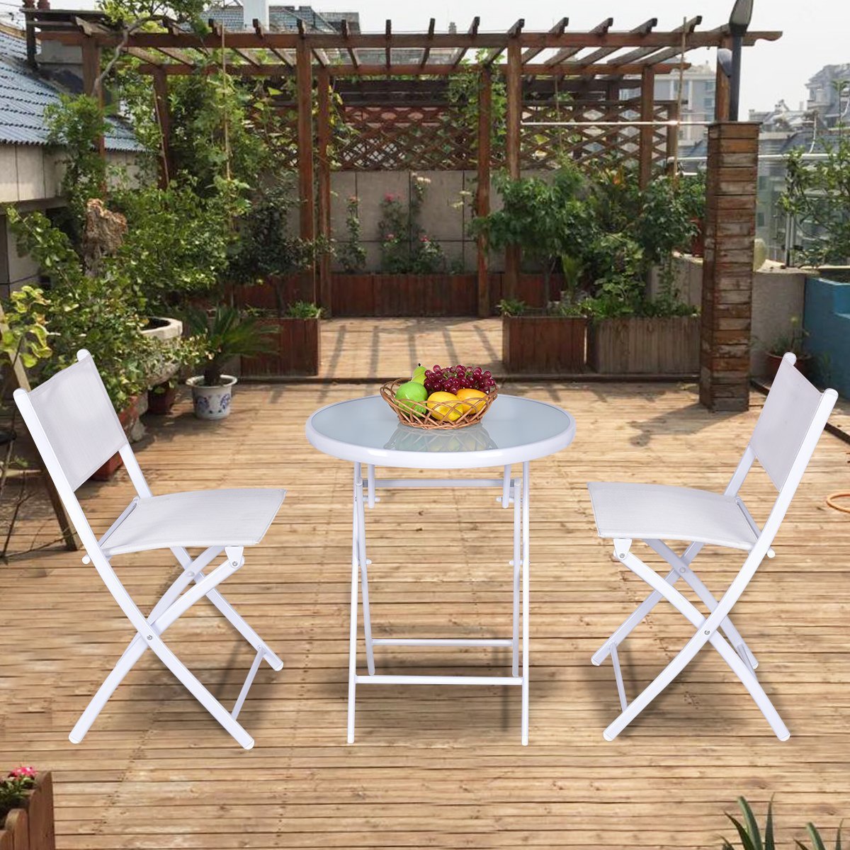 3 Pieces Patio Folding Bistro Set for Balcony or Outdoor Space