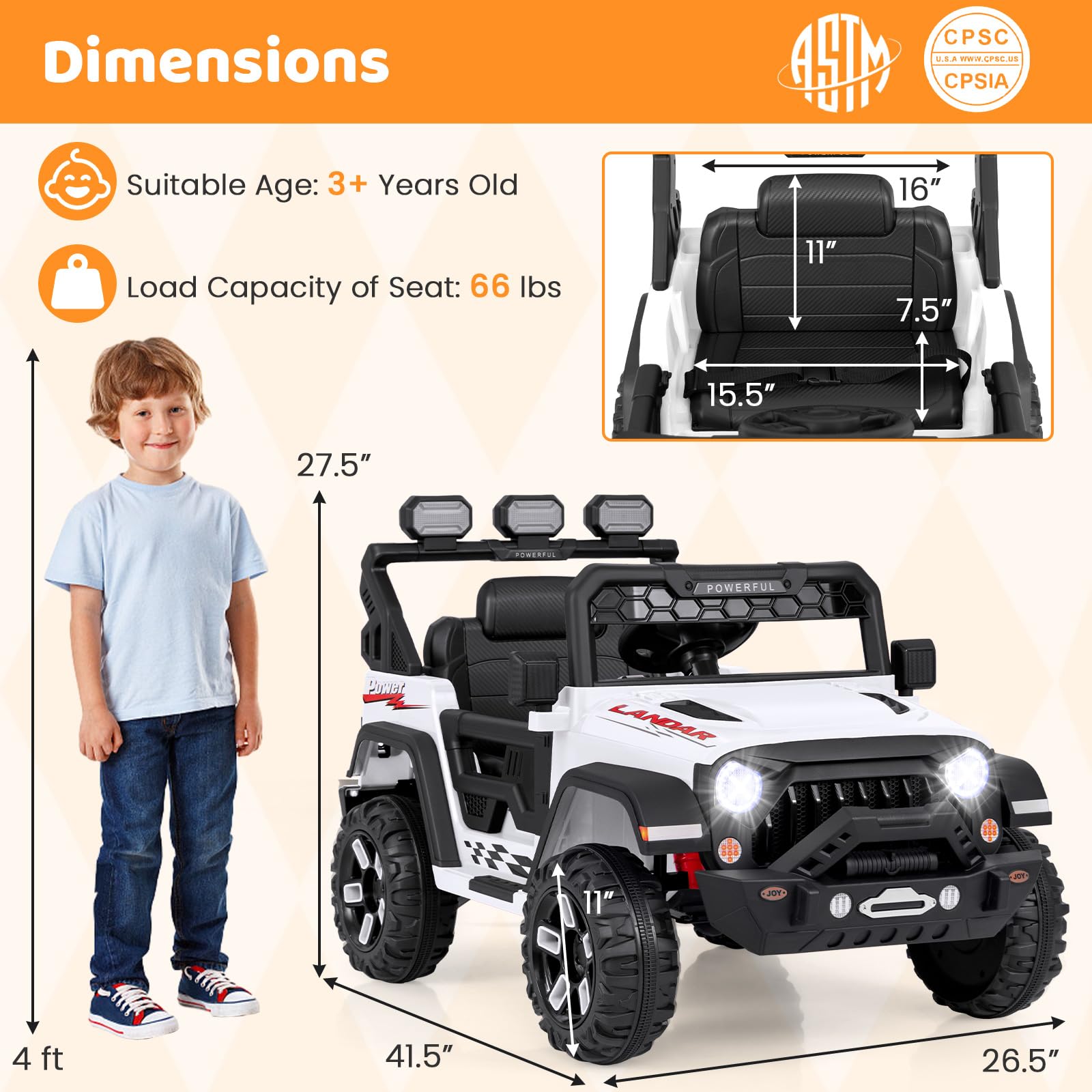 12V Electric Kids Ride on Truck with Remote Control and Music-White