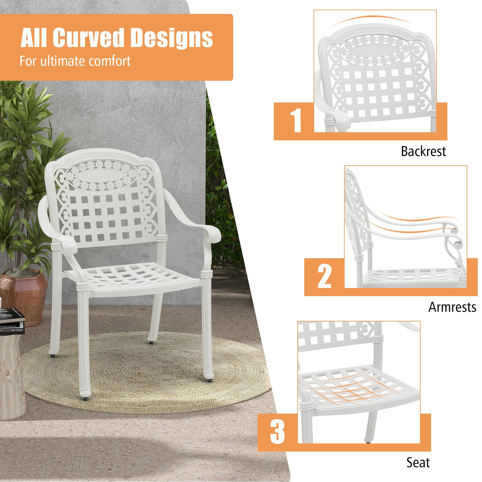 SUGIFT Cast Aluminum Patio Chairs Set of 2 with Armrests