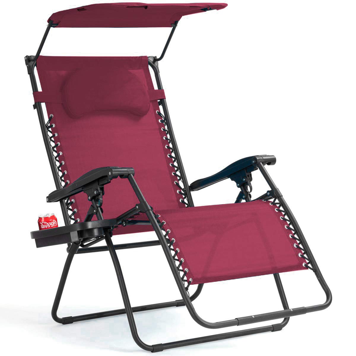 SUGIFT Folding Recliner Lounge Chair with Shade Canopy Cup Holder