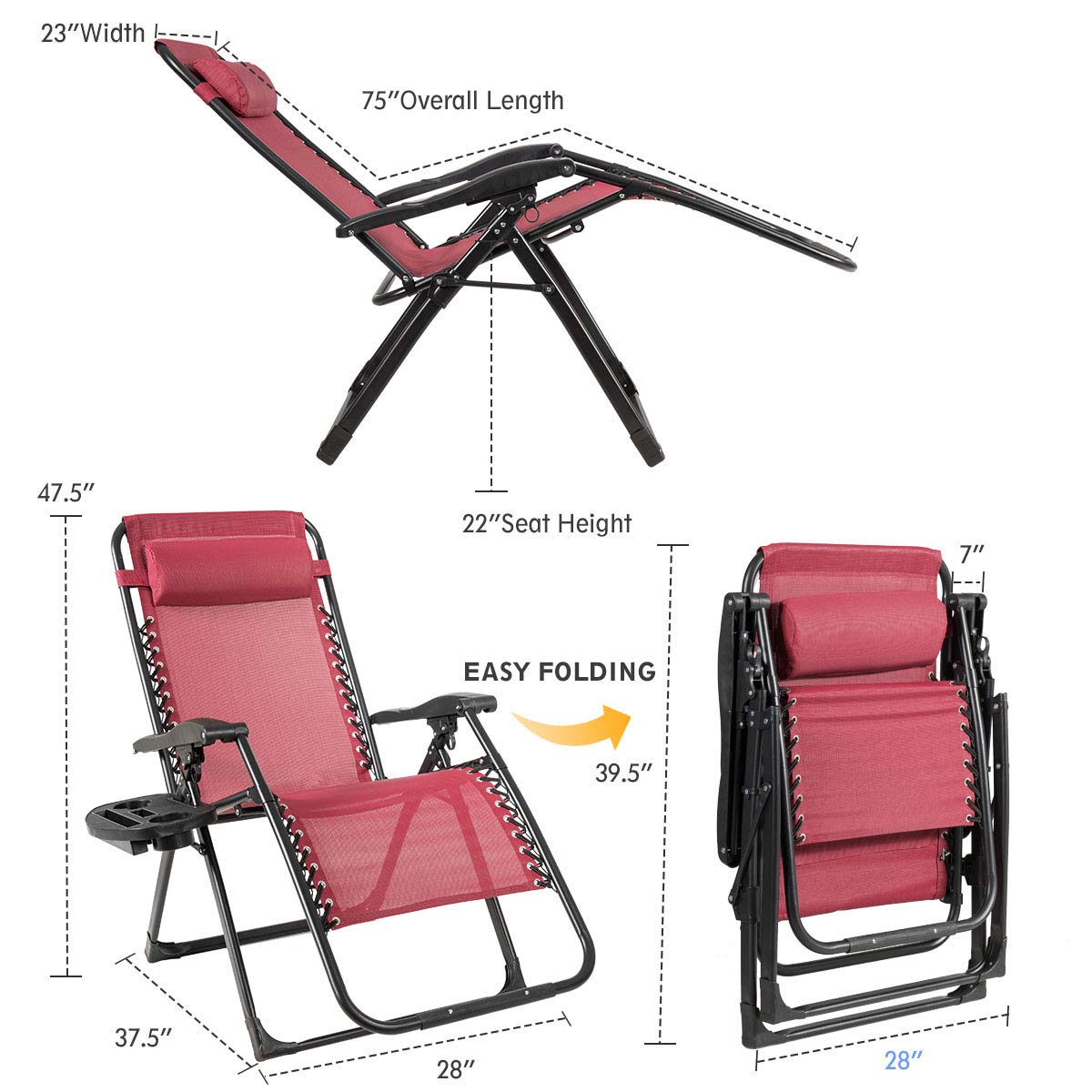 SUGIFT Oversize Lounge Chair with Cup Holder of Heavy Duty for outdoor