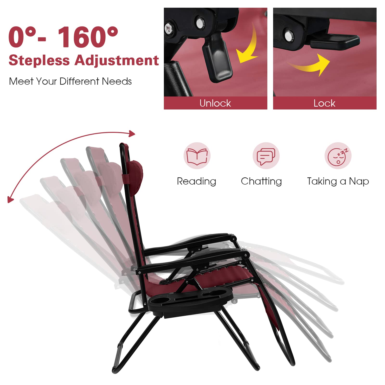 SUGIFT 2 Pieces Folding Lounge Chair with Zero Gravity