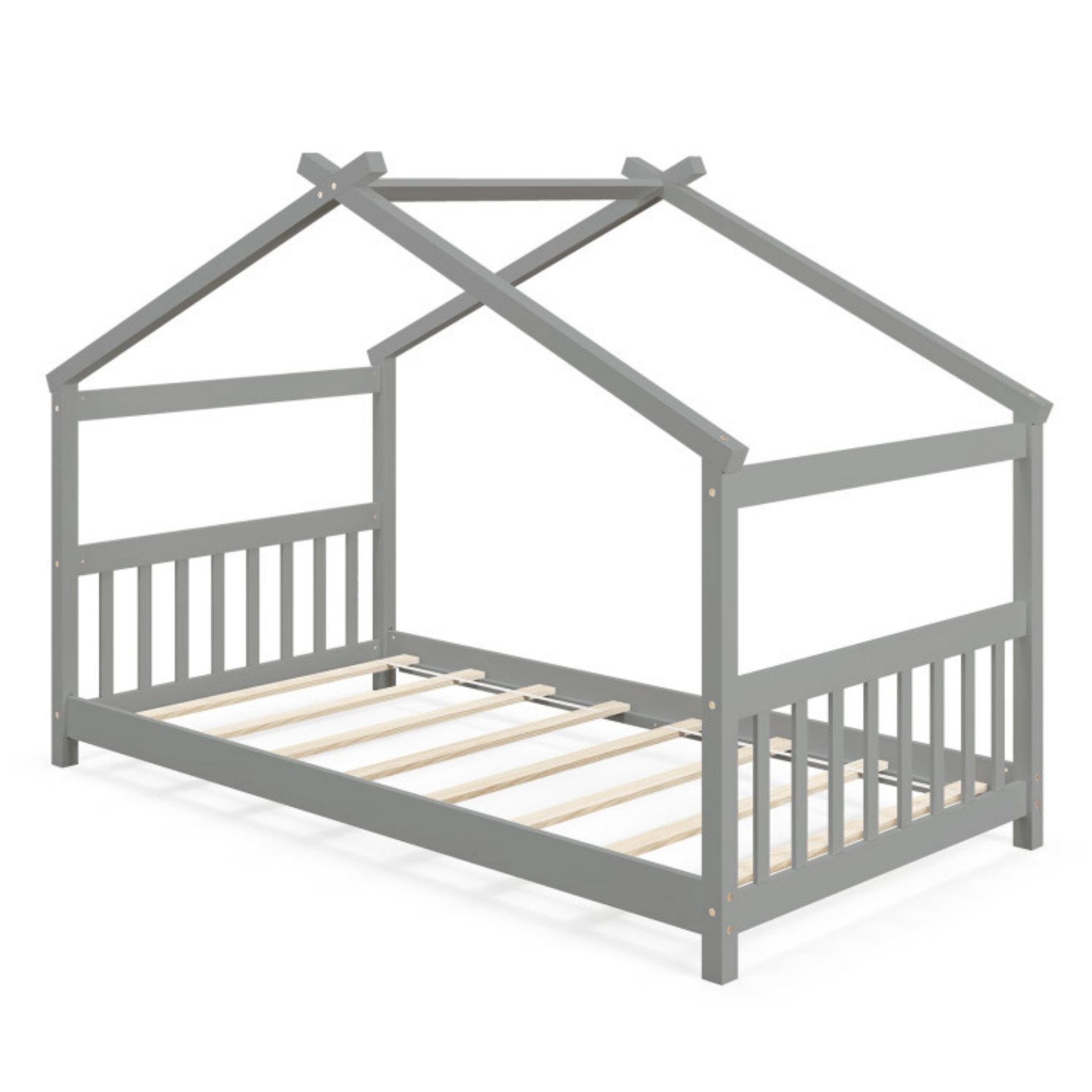SUGIFT Twin Size Wooden House Bed with Roof