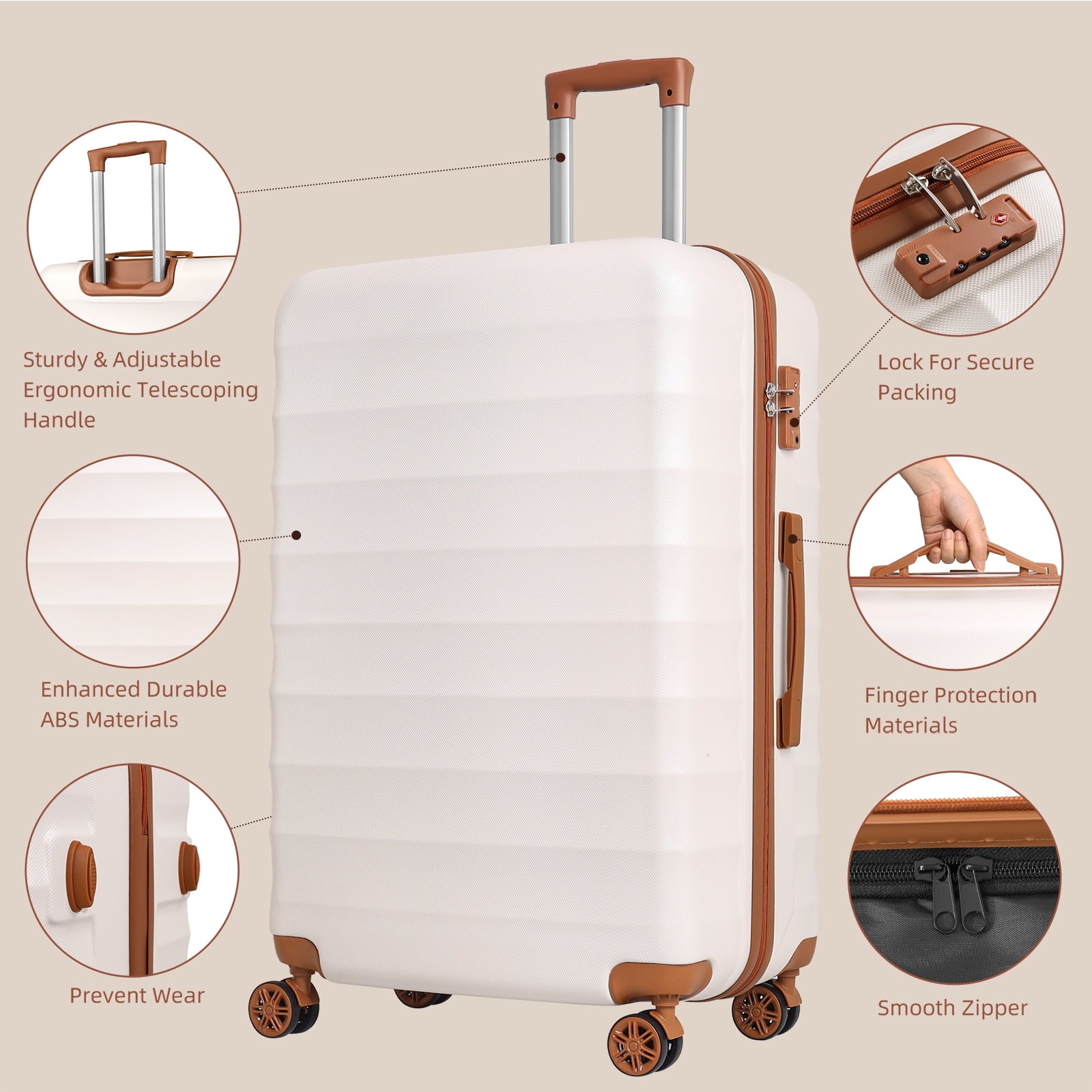 3 Piece Hardshell Spinner Luggage Set with TSA Lock Double Spinner Wheels Lightweight Hardside Suitcase Set 20/24/28 Inch