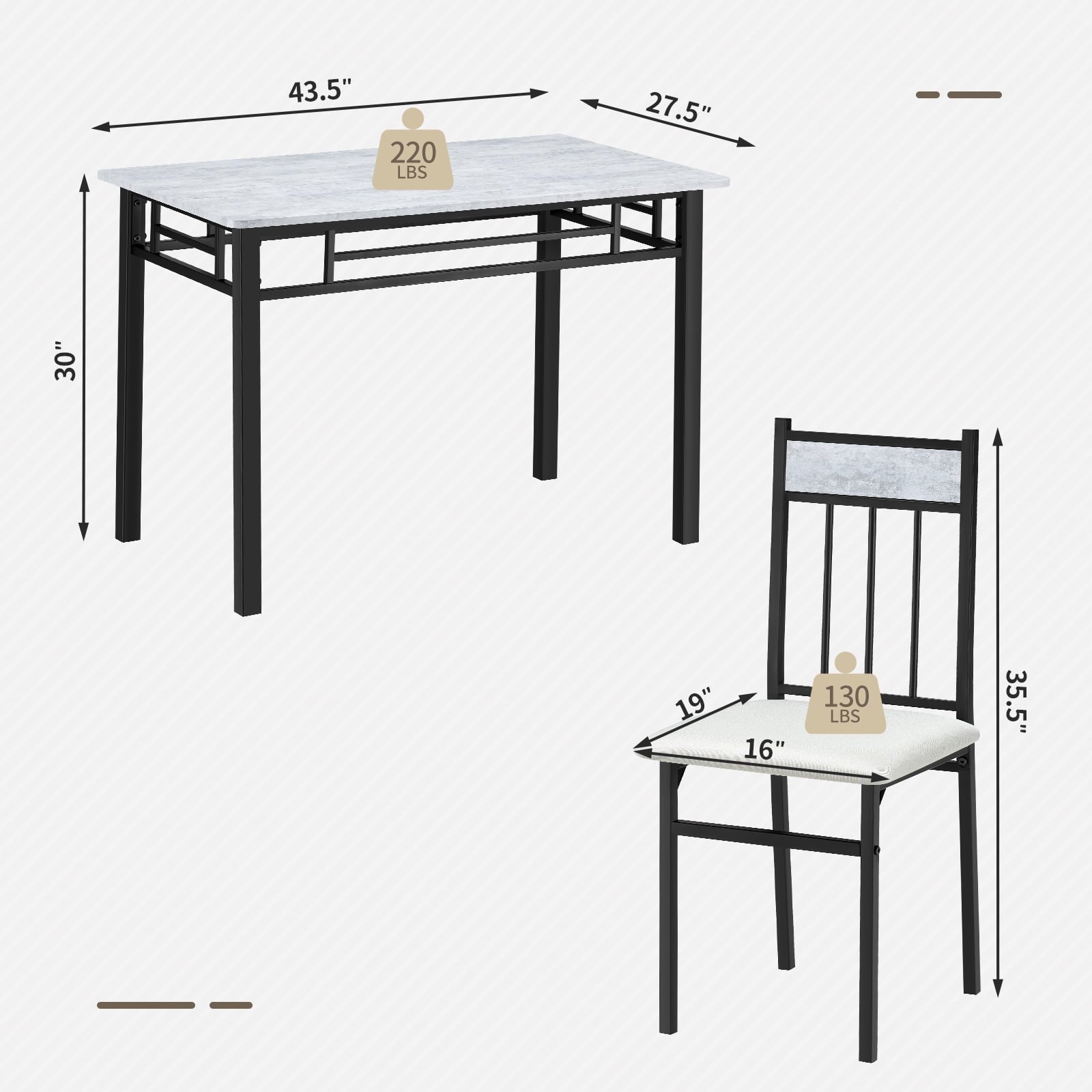SUGIFT Dining Table Set for 4 Kitchen Room Table Set with Metal Frame and Padded Seat Dining Table and Chairs Set of 4 Space Saving