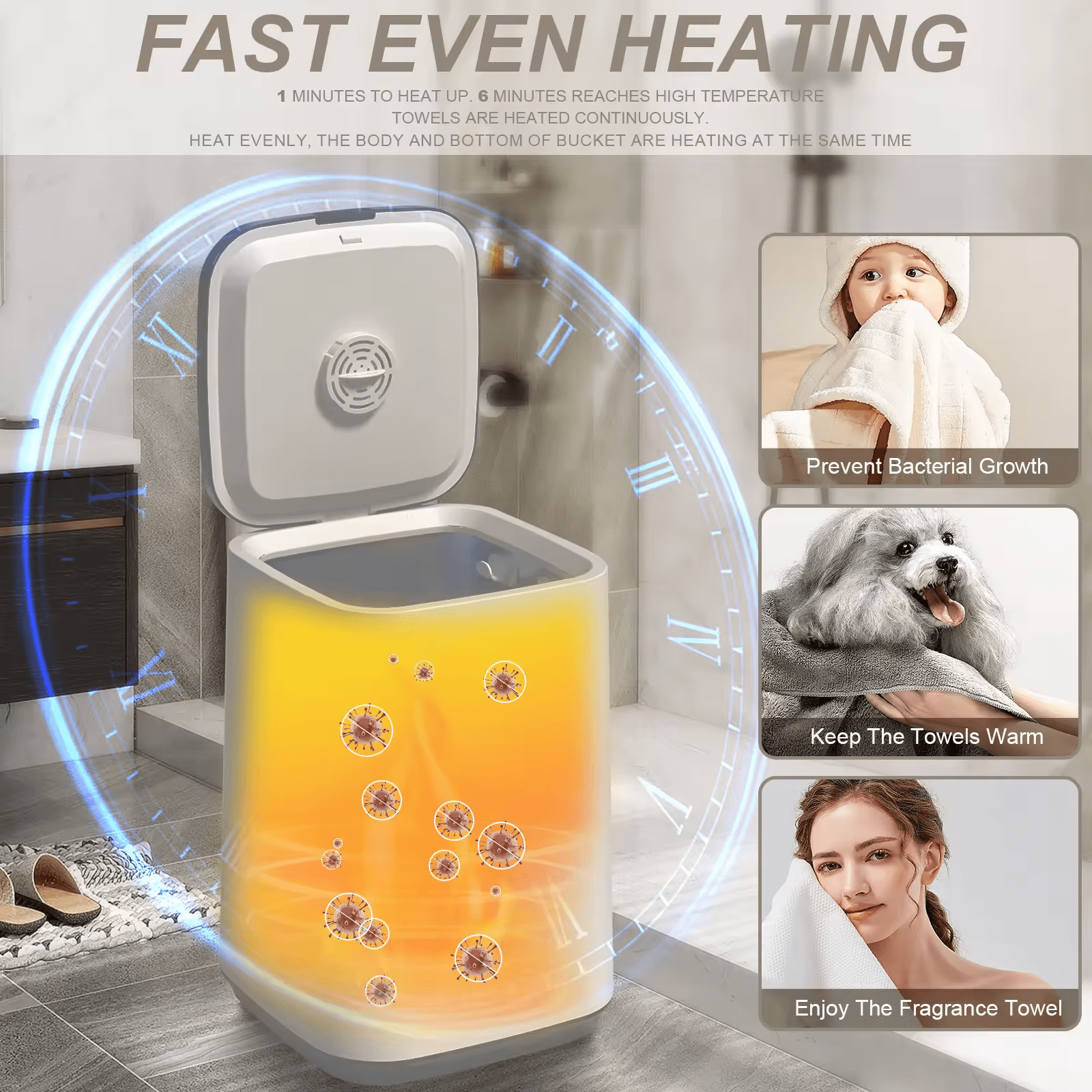 23L Luxury Towel Warmer Bucket with LED Light and Auto Shut Off for Bathroom