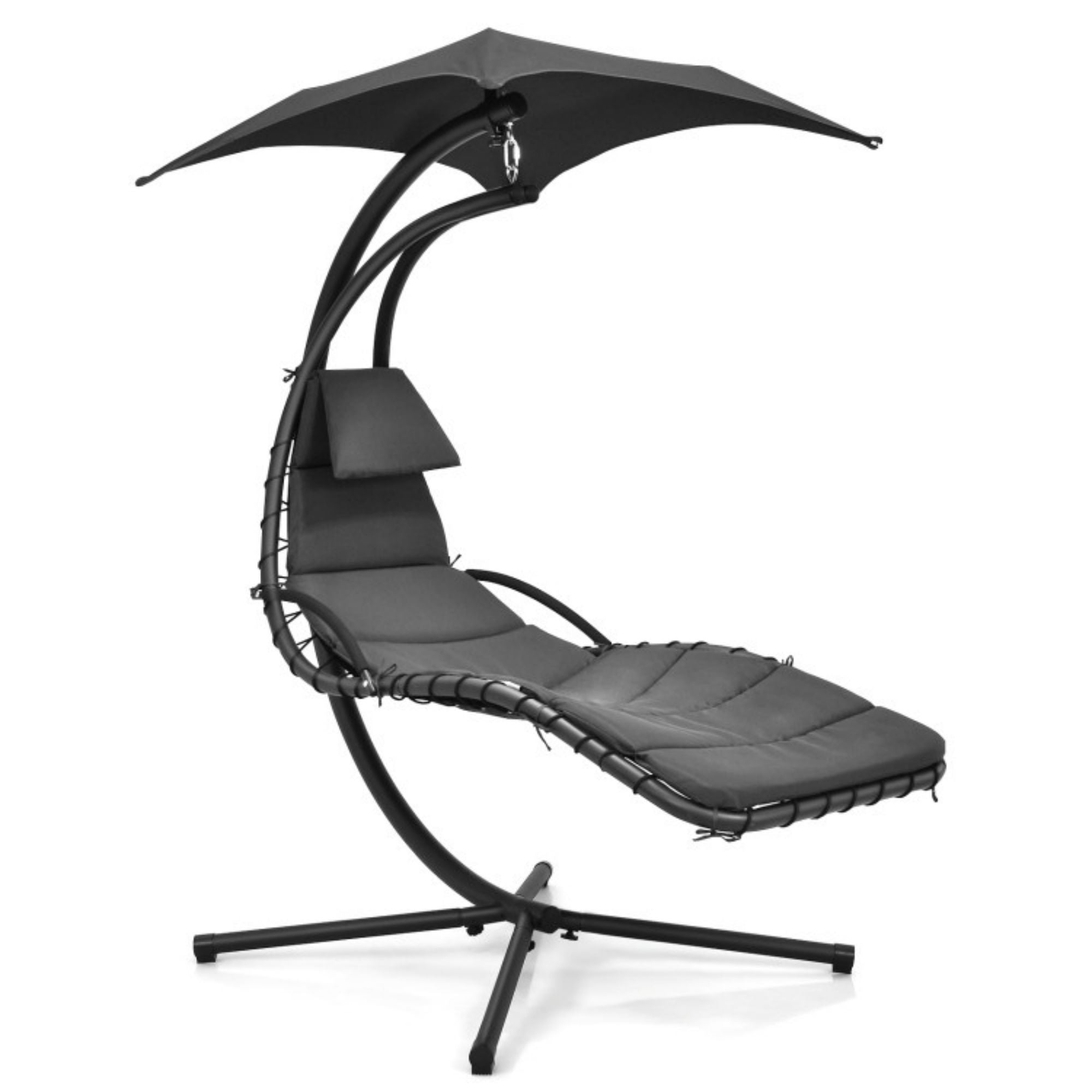 SUGIFT Hanging Curved Steel Swing Chaise Lounger with Removable Canopy