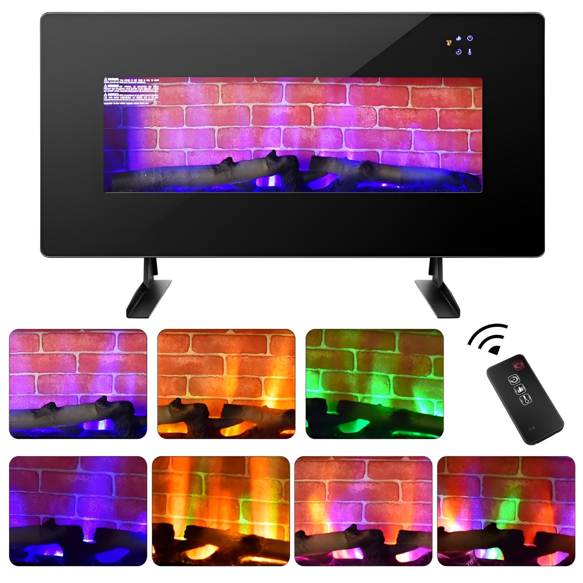 36 Inch Electric Wall Mounted Freestanding Fireplace with Remote Control-Black